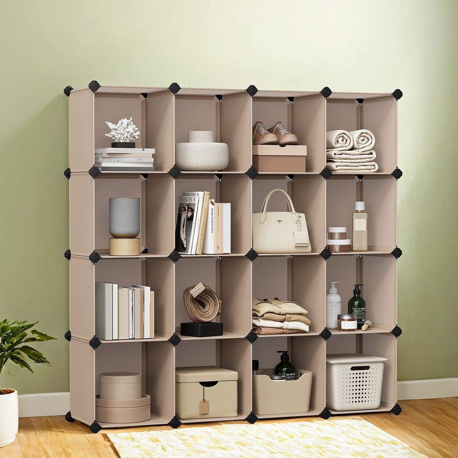 Sistema portascarpe impilabile set da 15 cubi cammello marrone - 31 x 153 x 153 cm 1