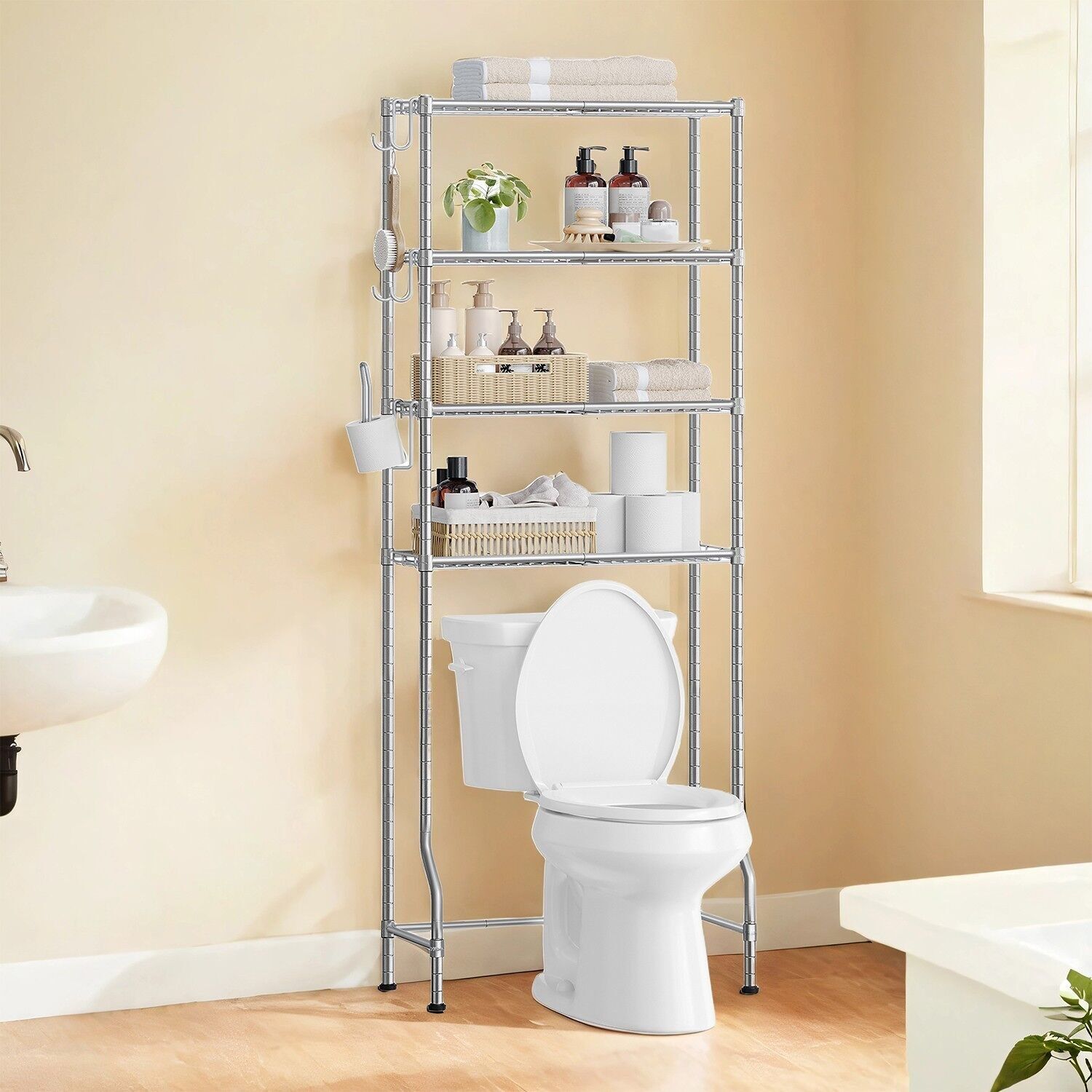 Mensola per WC 4 pezzi con ripiani Hooken tortora - 30 x 63 x 176 cm 1