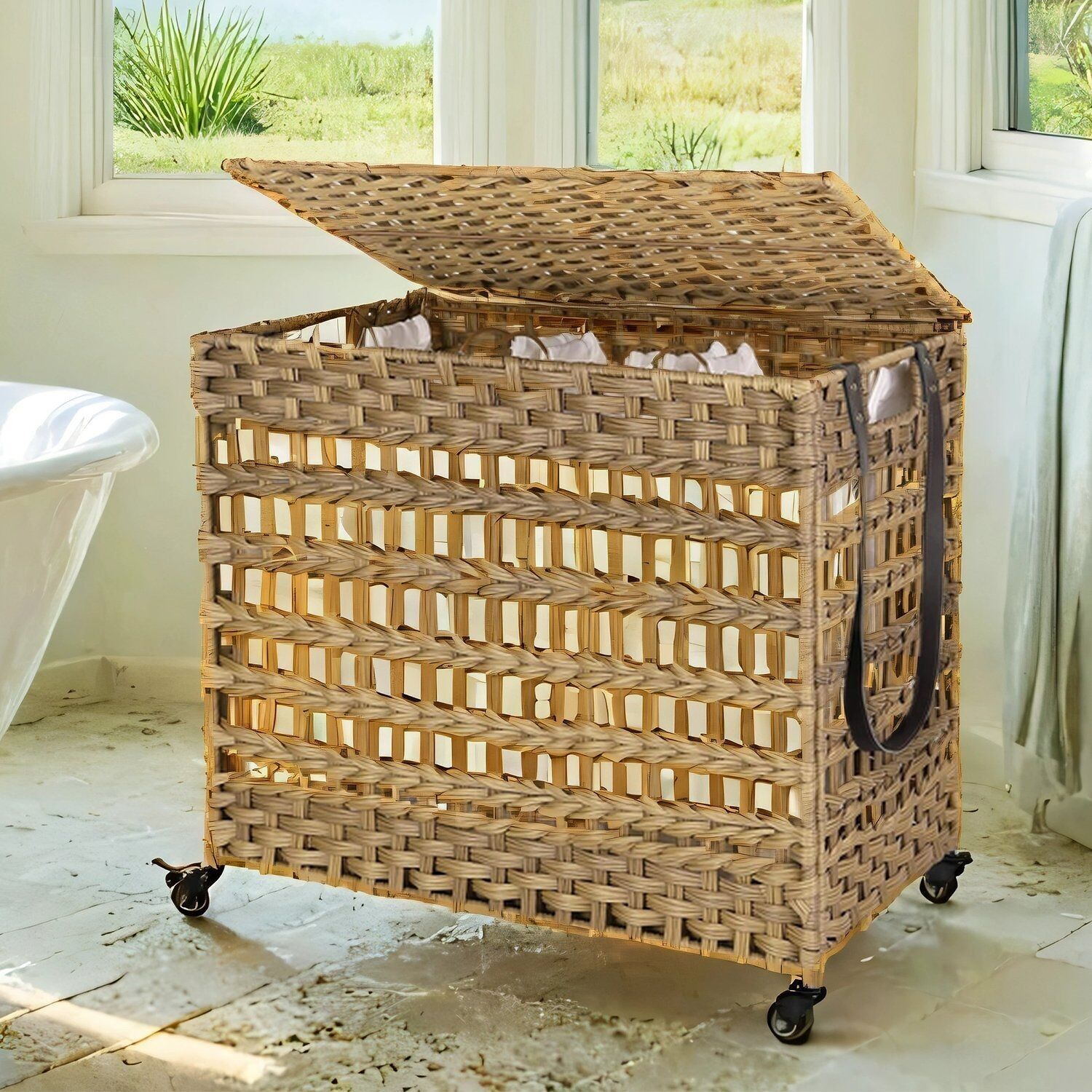 Cesto portabiancheria intrecciato a mano in fibre naturali - 66 x 35 x 60,5 cm 1