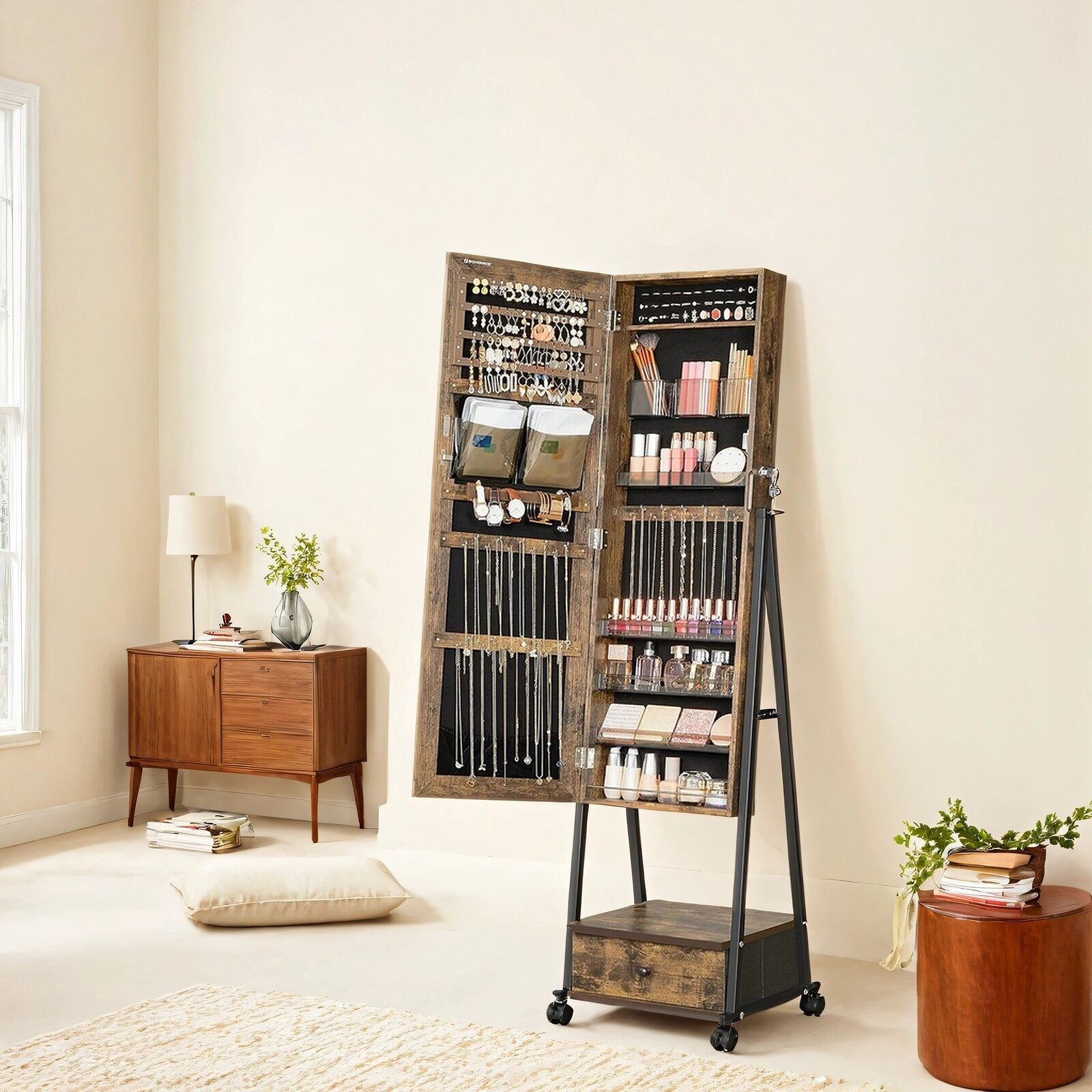 Mobile portagioie vintage marrone nero - 41,5 x 37 x 152,5 cm 1