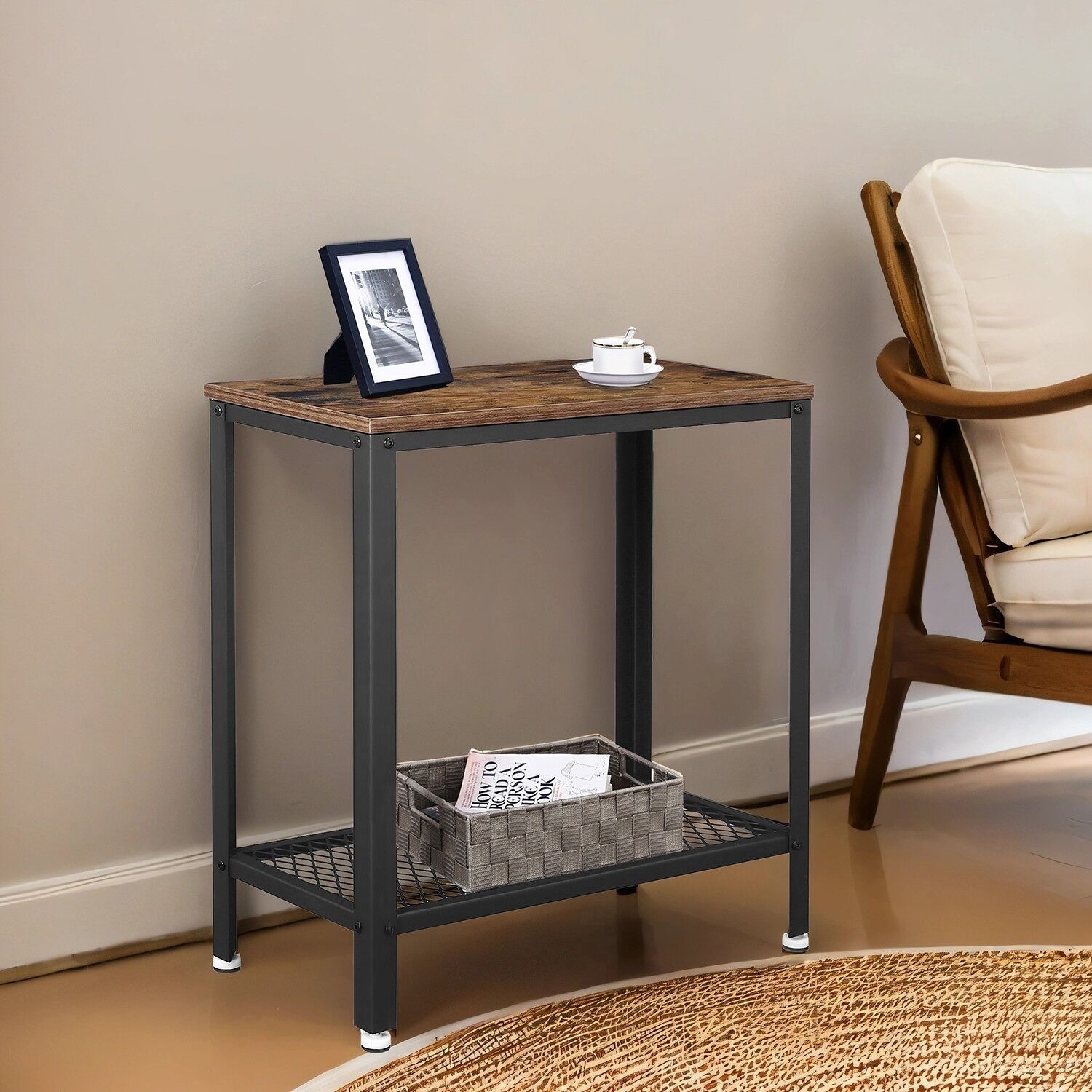 Tavolino industriale con ripiano - 60 x 30 x 60 cm 1