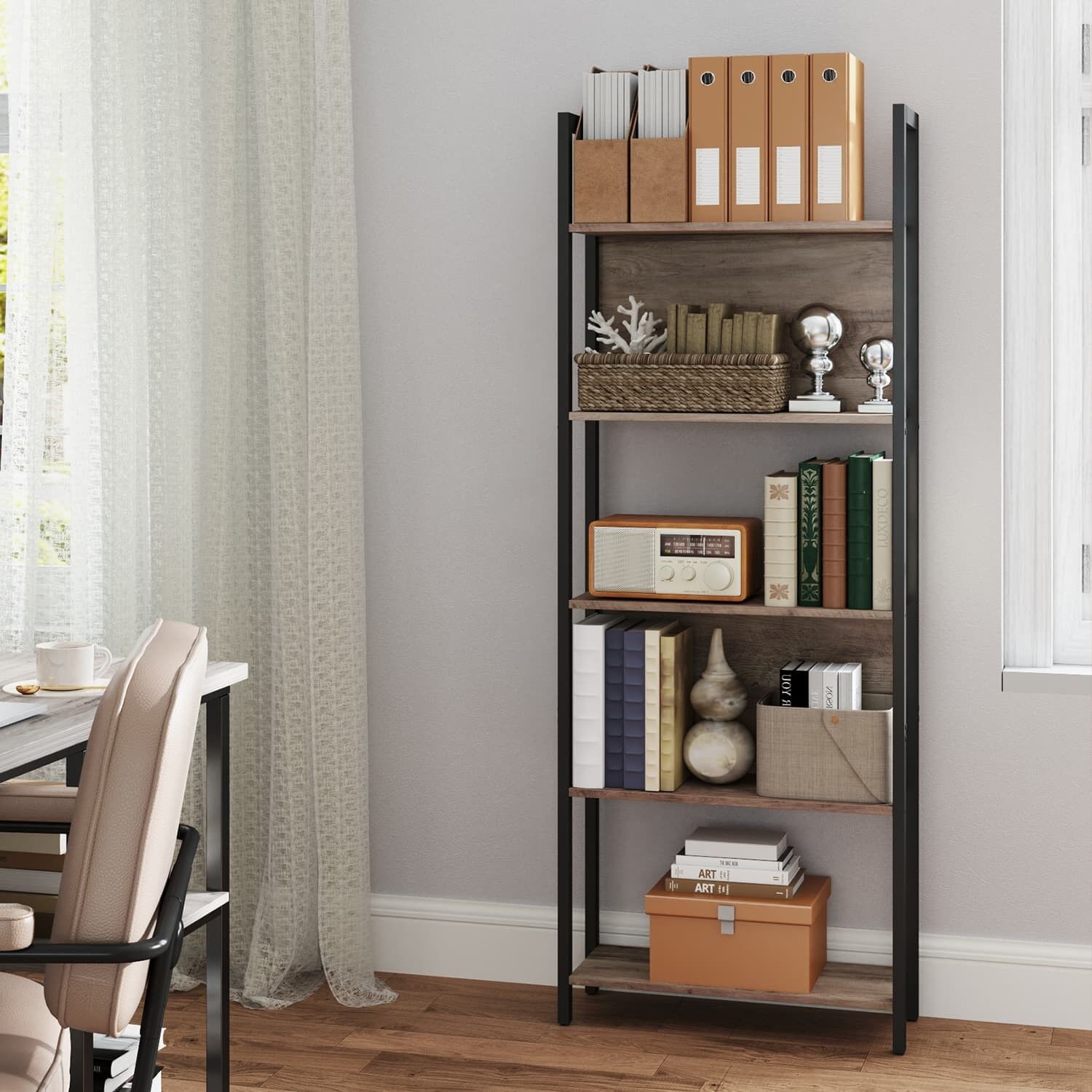 Scaffale autoportante con 5 scomparti aperti, grigio-nero - 62 x 24 x 165 cm 1