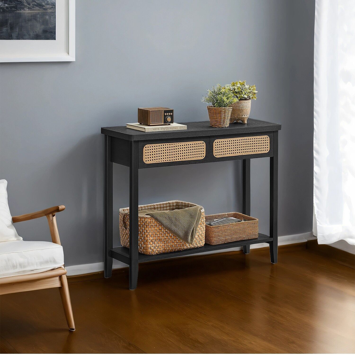 Tavolo consolle con ripiano stile boho - 30 x 100 x 80 cm 1 pz.