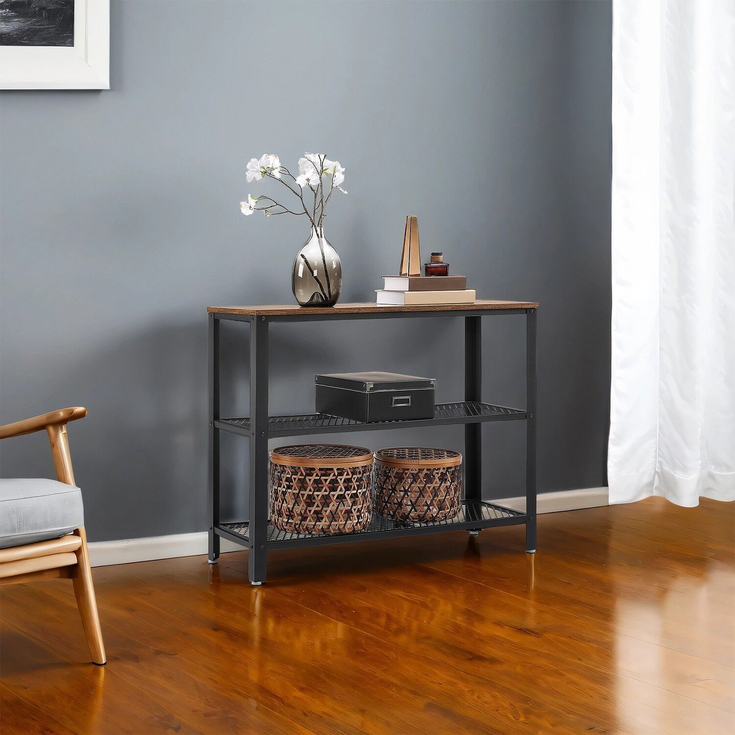 Tavolo consolle in stile industriale a 3 livelli - 101,5 x 35 x 80 cm 1