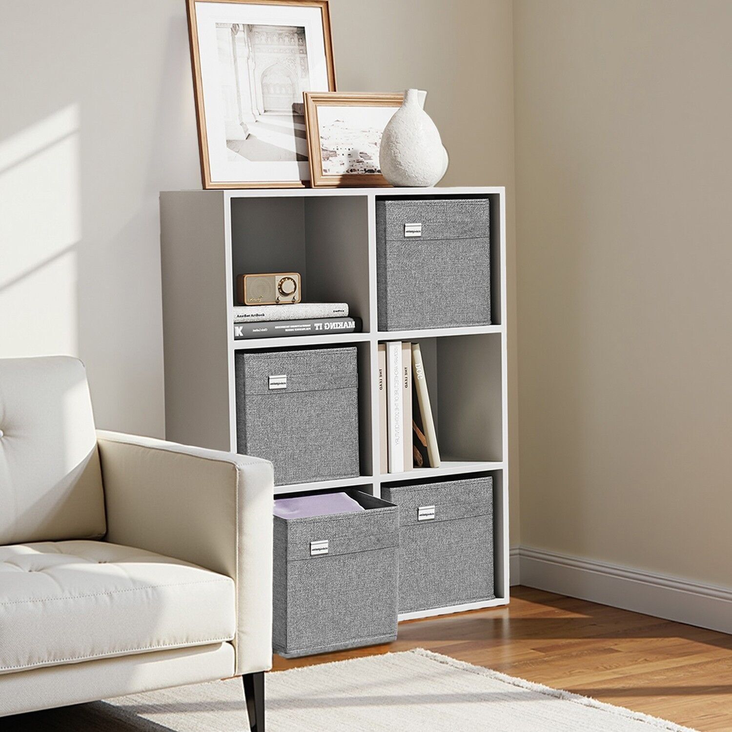 Set di 4 scatole portaoggetti, 26 x 26 x 28 cm, grigio tortora 1