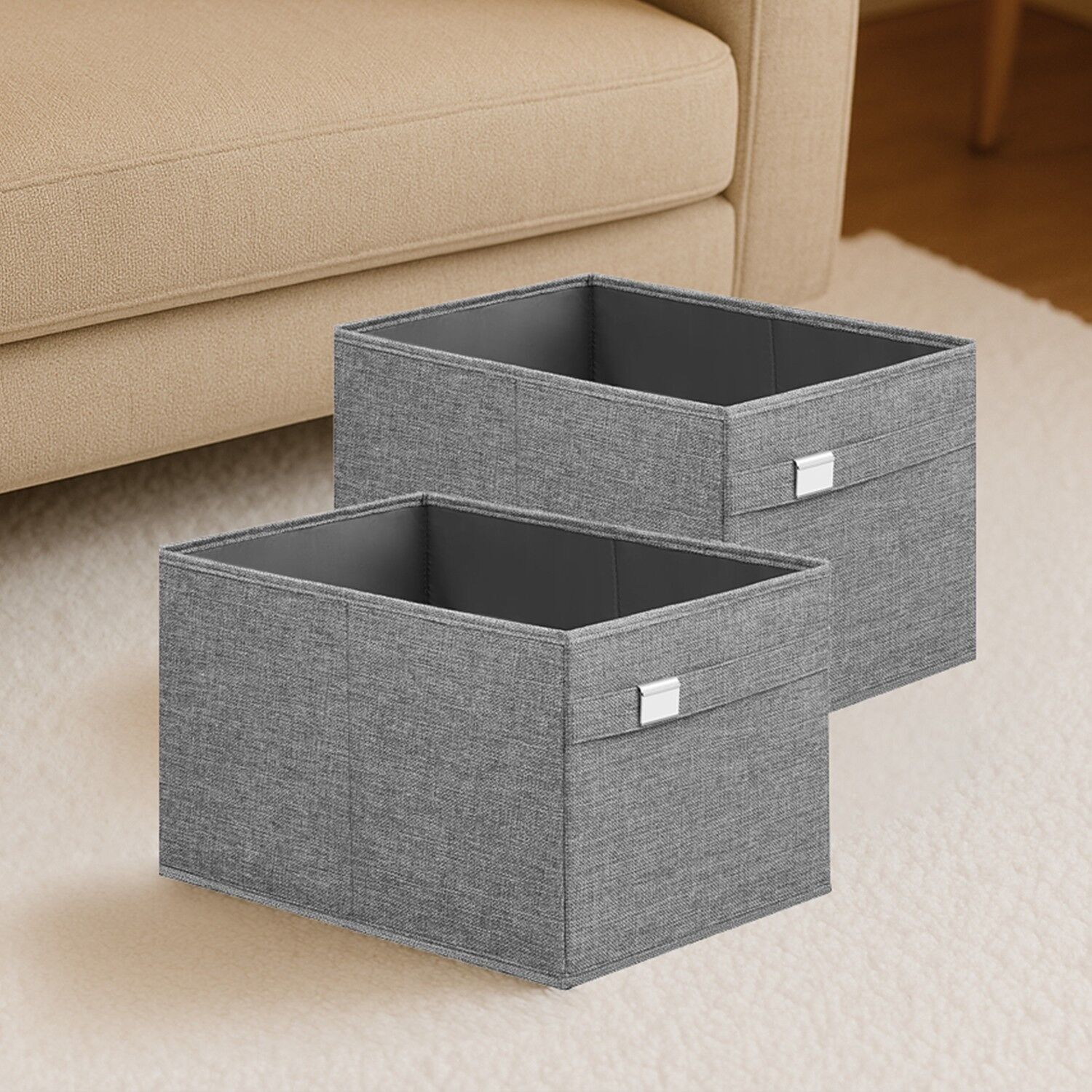 Set di 2 scatole portaoggetti con maniglia, grigio tortora - 40 x 30 x 25 cm 1