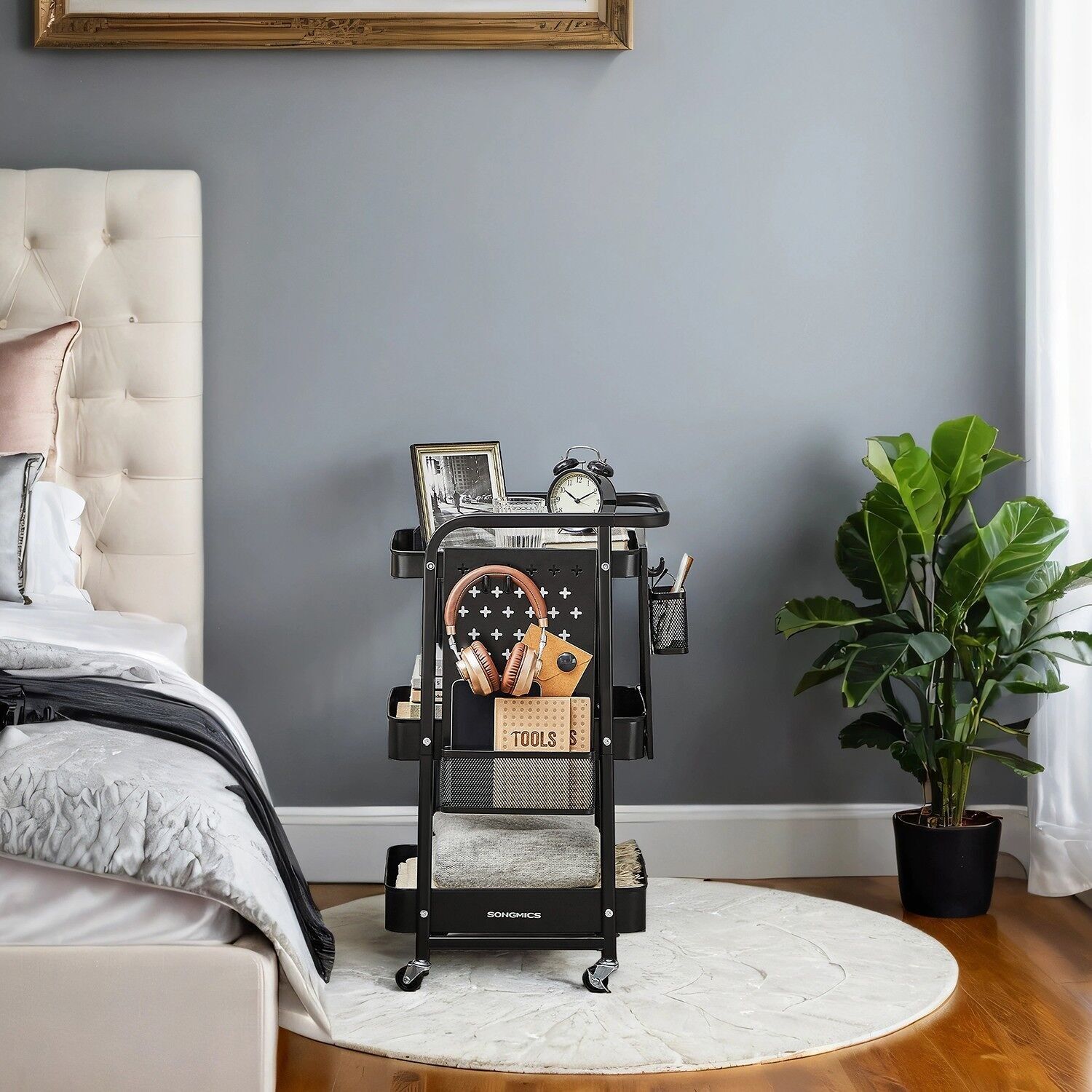 Carrello di servizio, carrello da cucina tinto nero - 32,3 x 49,4 x 73,9 cm 1