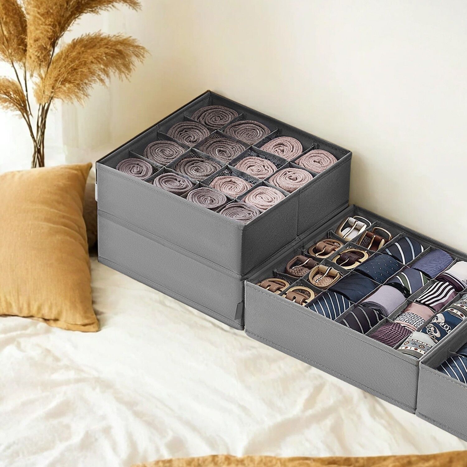 Set di 6 contenitori per biancheria intima con 120 scomparti, grigio tortora - 30 x 30 x 10 cm 1