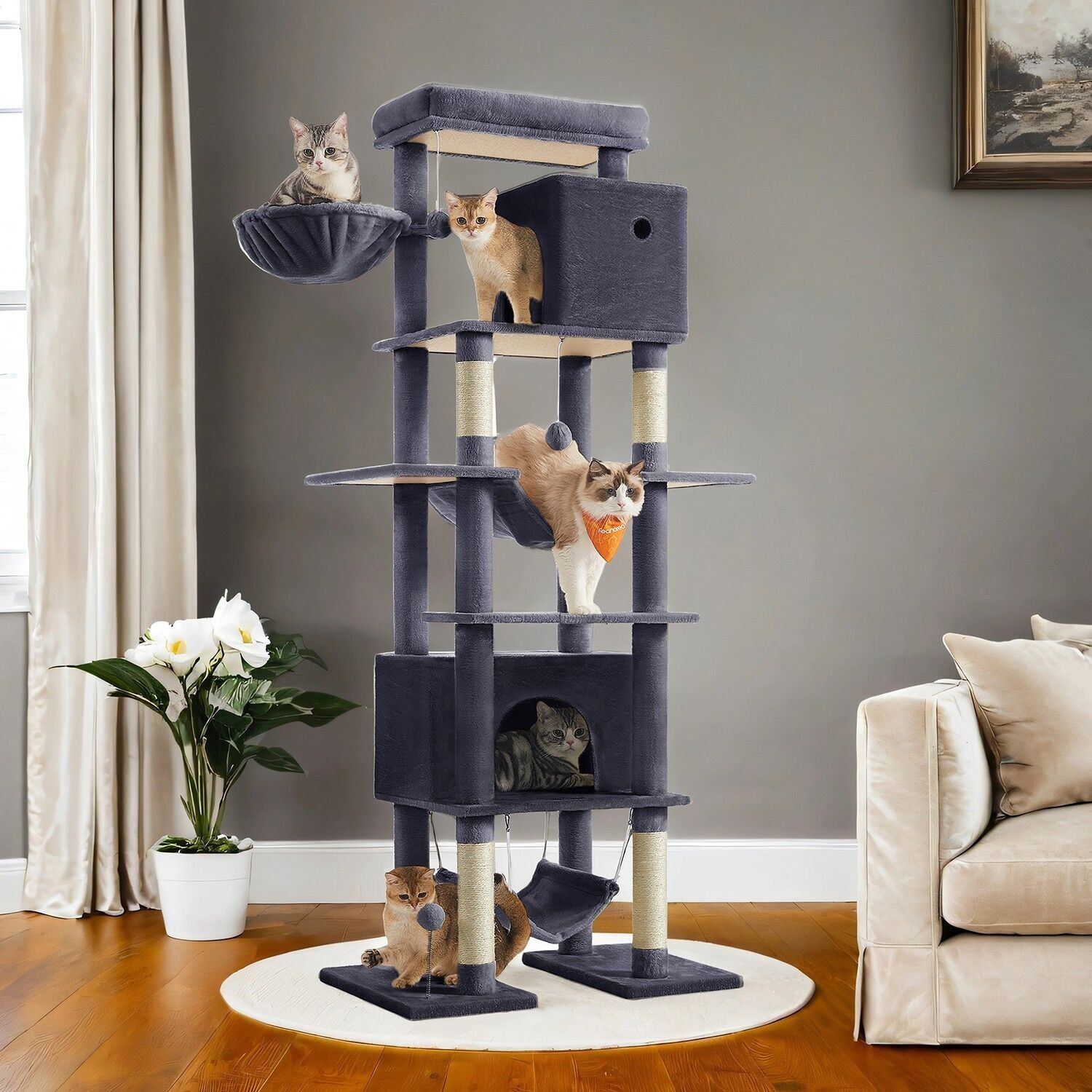 Grande tiragraffi alto 201 cm con piattaforma grigio scuro 1