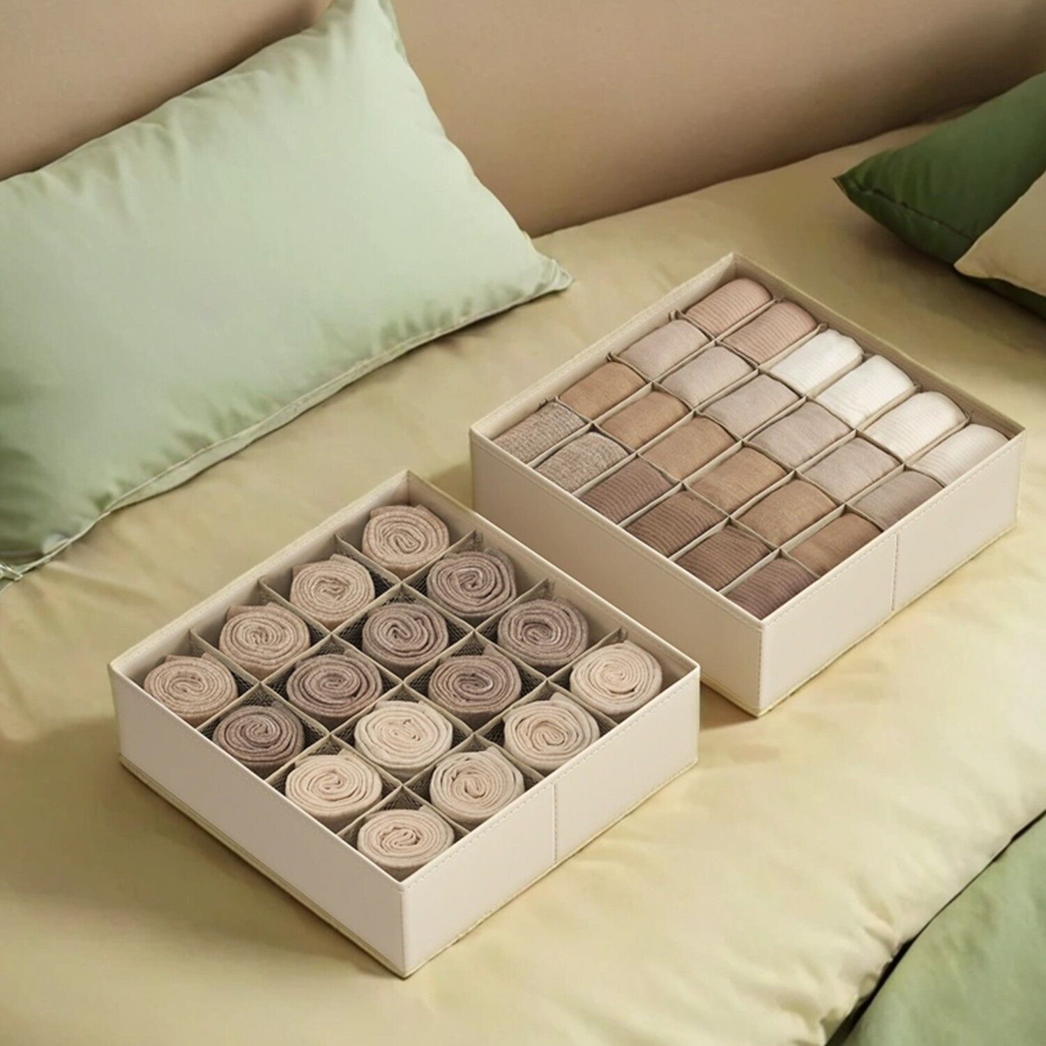 Set di 4 contenitori per biancheria intima con 80 scomparti, beige sabbia - 30 x 30 x 10 cm 1