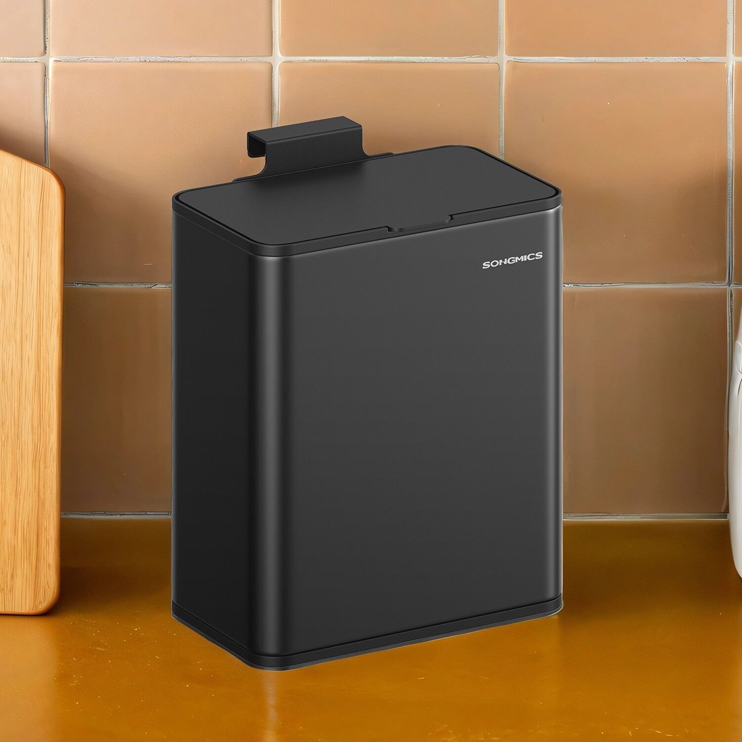 Pattumiera sospesa, pattumiera in acciaio da 8 l con coperchio per rifiuti organici, da appendere all'anta dell'armadio o alla parete - 25,8 x 15,2 x 32 cm