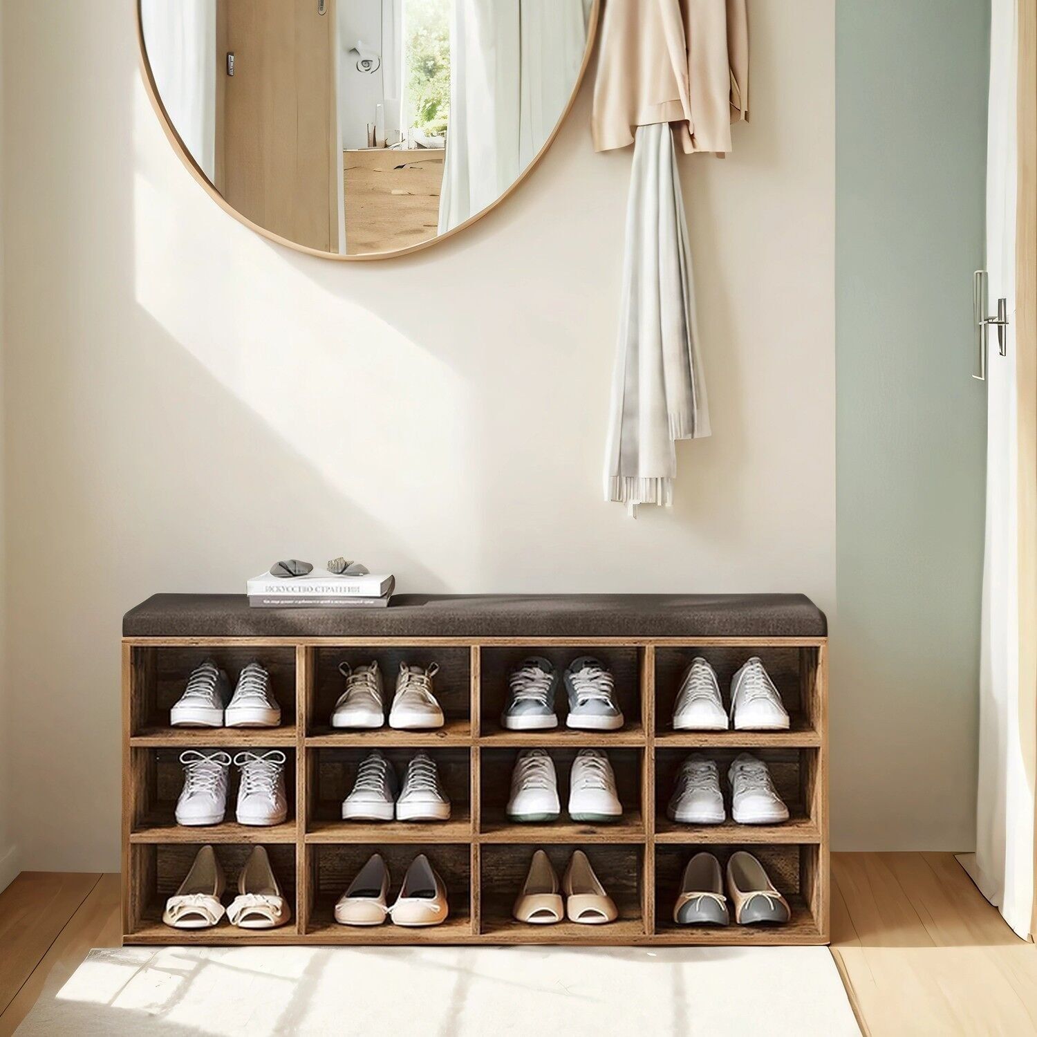 Panca portascarpe con spazio di archiviazione 12 scomparti Vintage Brown - 30,3 x 104 x 48 cm 1