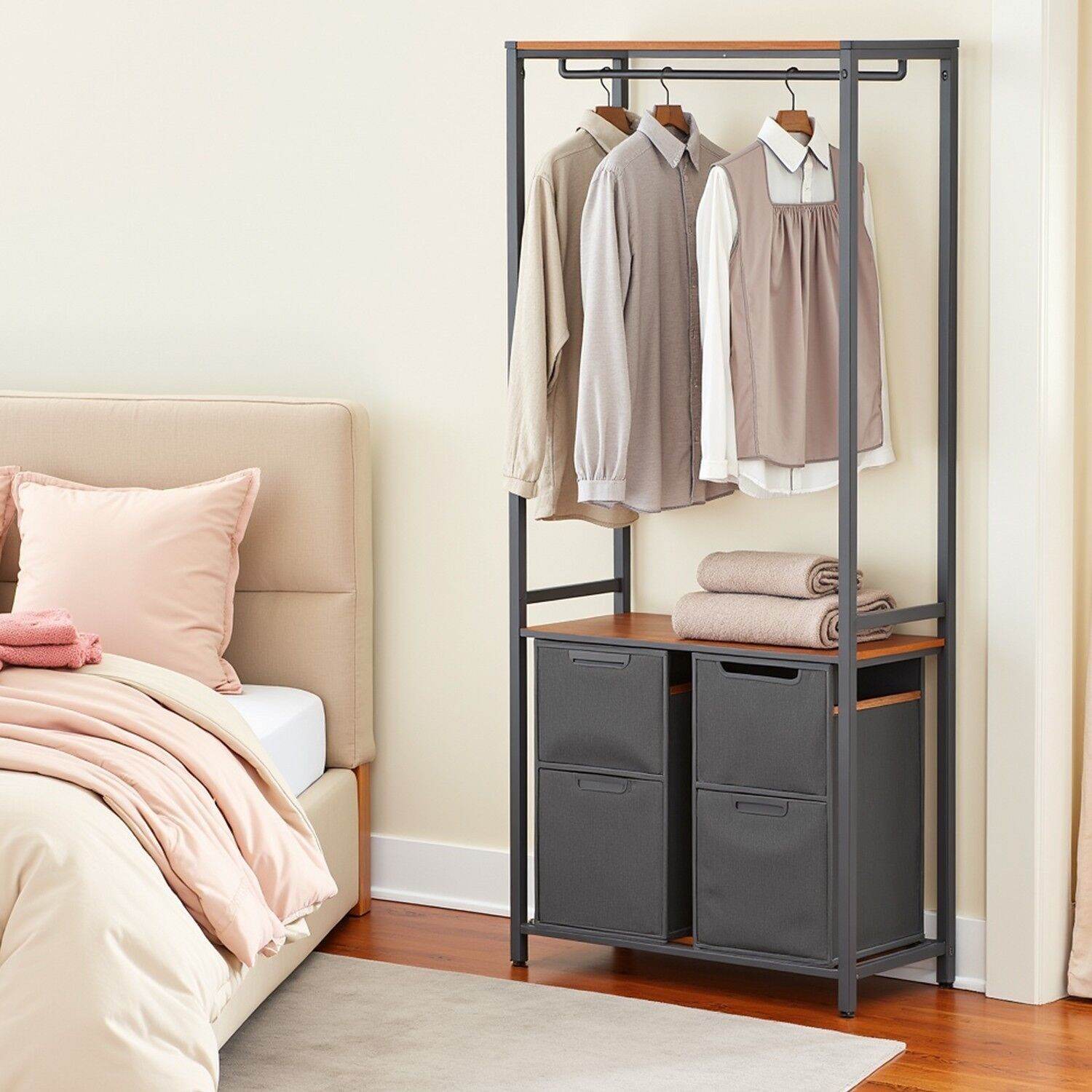 Cesto portabiancheria con guardaroba 2 scomparti Vintage Brown-Classic Black - 73 x 33 x 177 cm 1