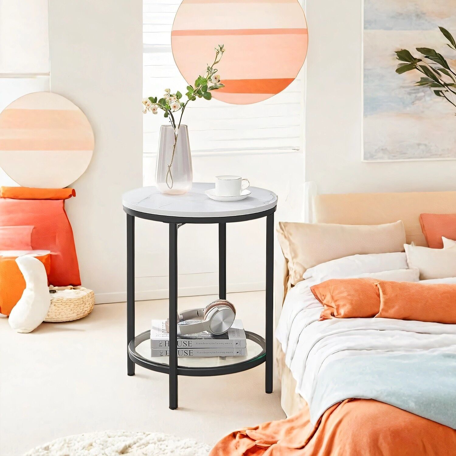 Tavolino 2 Ebonen in effetto marmo bianco con cornice nera - 45 x 55 cm 1