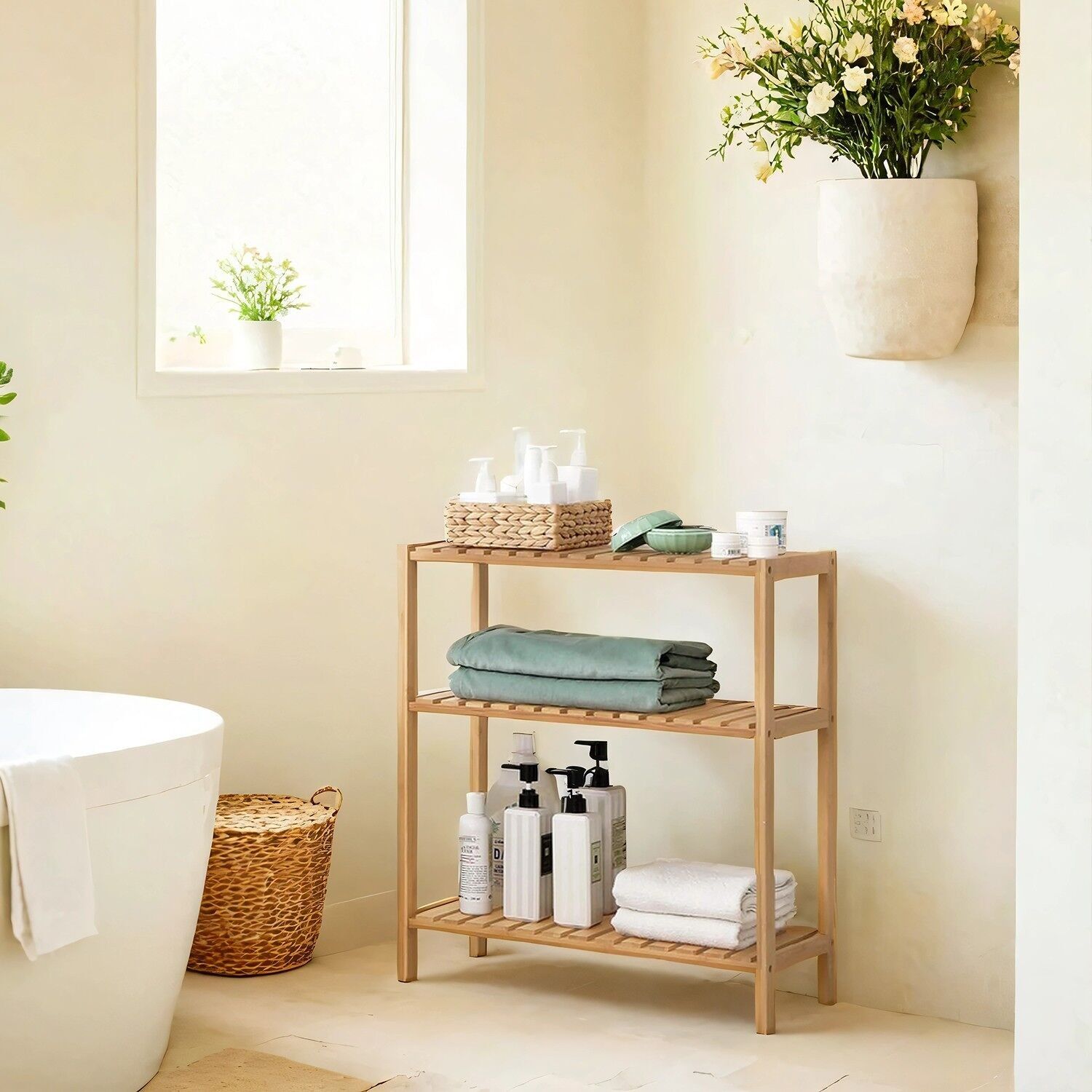 Mensola da bagno in bambù - 60 x 26 x 66 cm 1