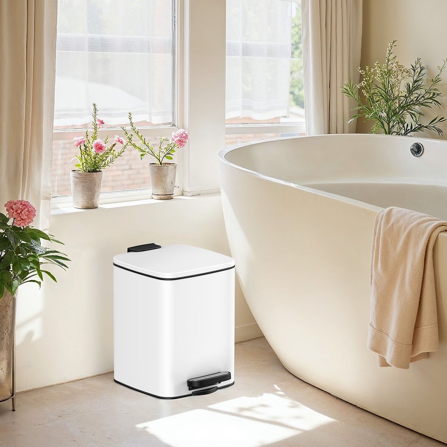 Bottiglia cosmetica da 6 litri con pedale in acciaio bianco - 23,9 x 19,3 x 25,5 cm 1 pz.