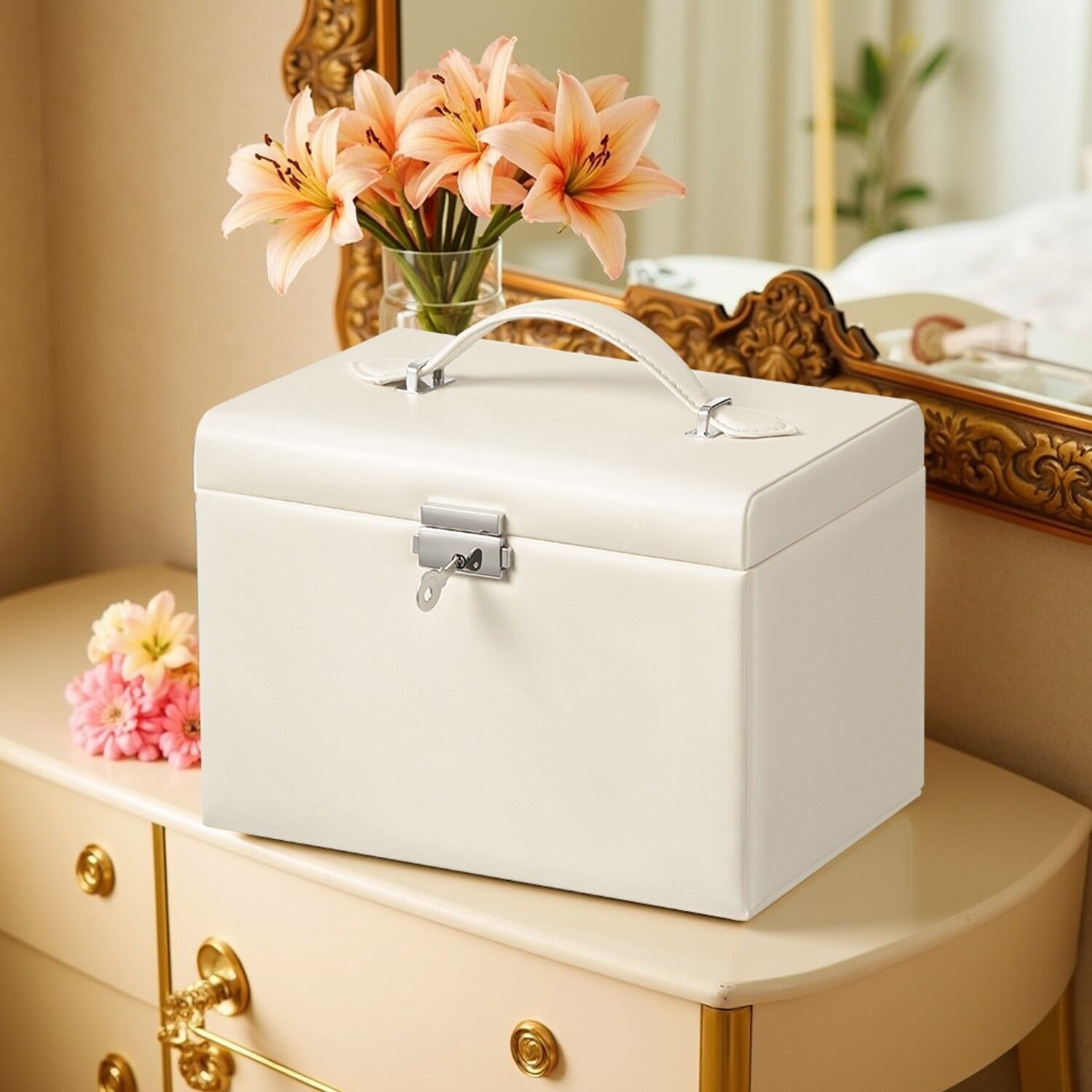 Portagioie 4 livelli con maniglia e specchio - 17,5 x 22,5 x 16,5 cm 1