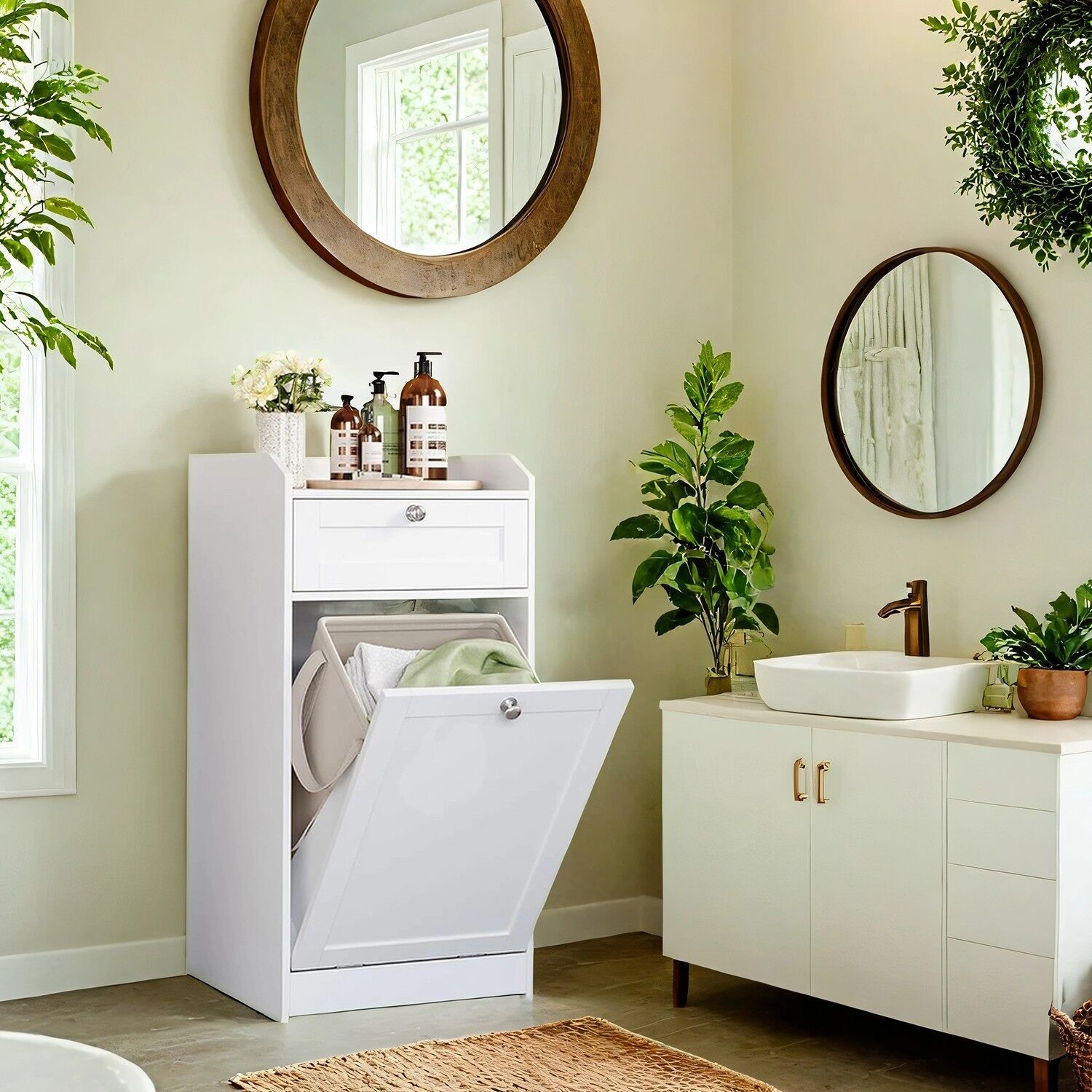 Mobiletto da bagno con cesto portabiancheria 40 x 40 x 80,2 cm 1