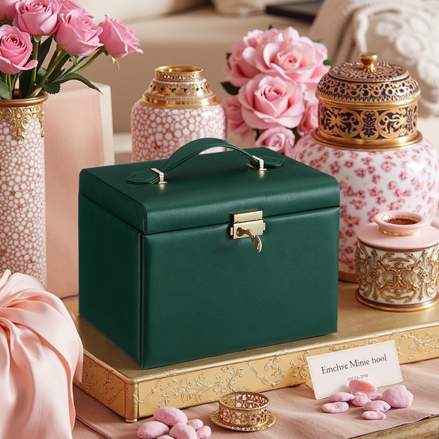 Portagioie 4 livelli con specchio Vintage Green - 17,5 x 22,5 x 16,5 cm 1