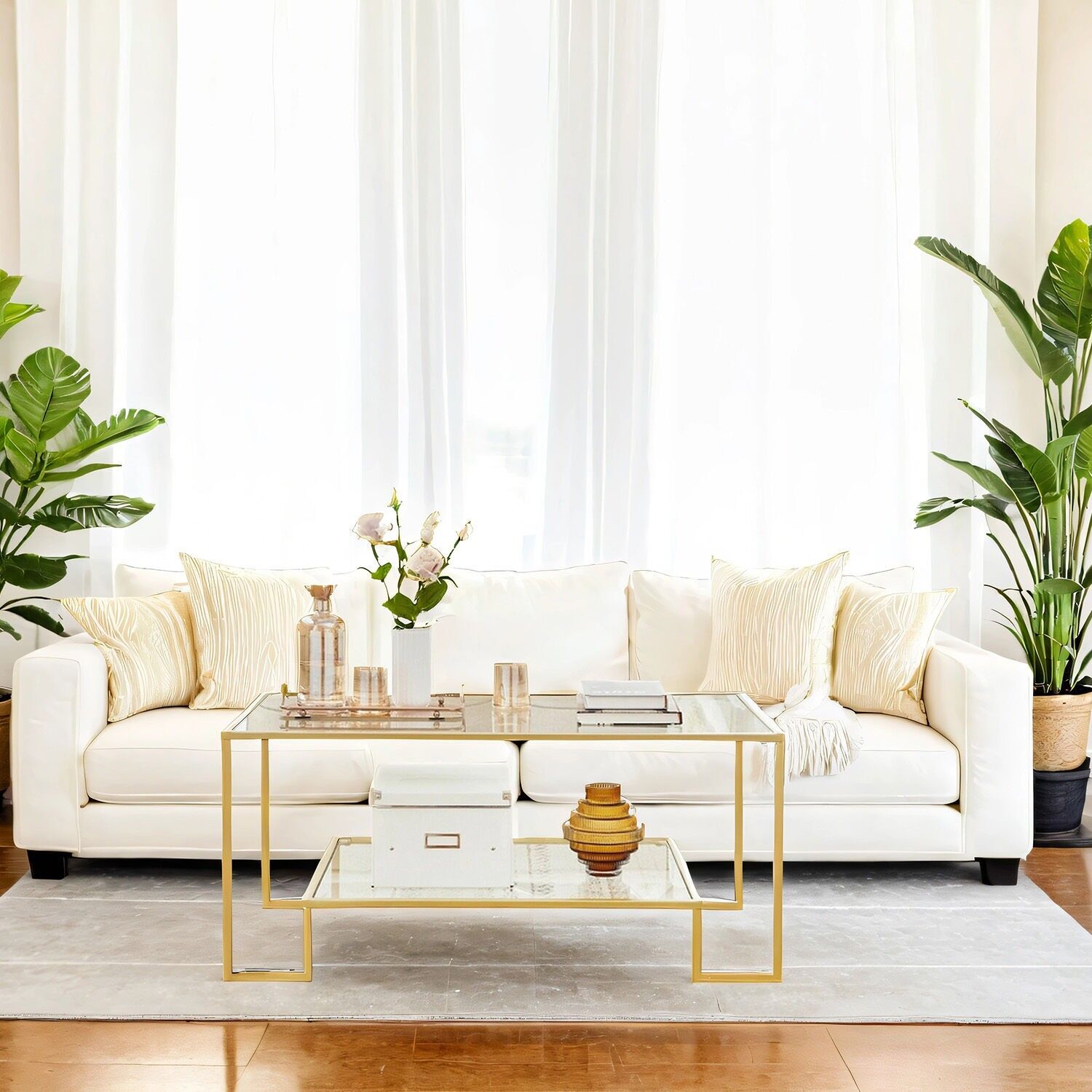 Tavolino da caffè con 2 ripiani in vetro temperato – 55 x 100 x 45 cm 1 pz.