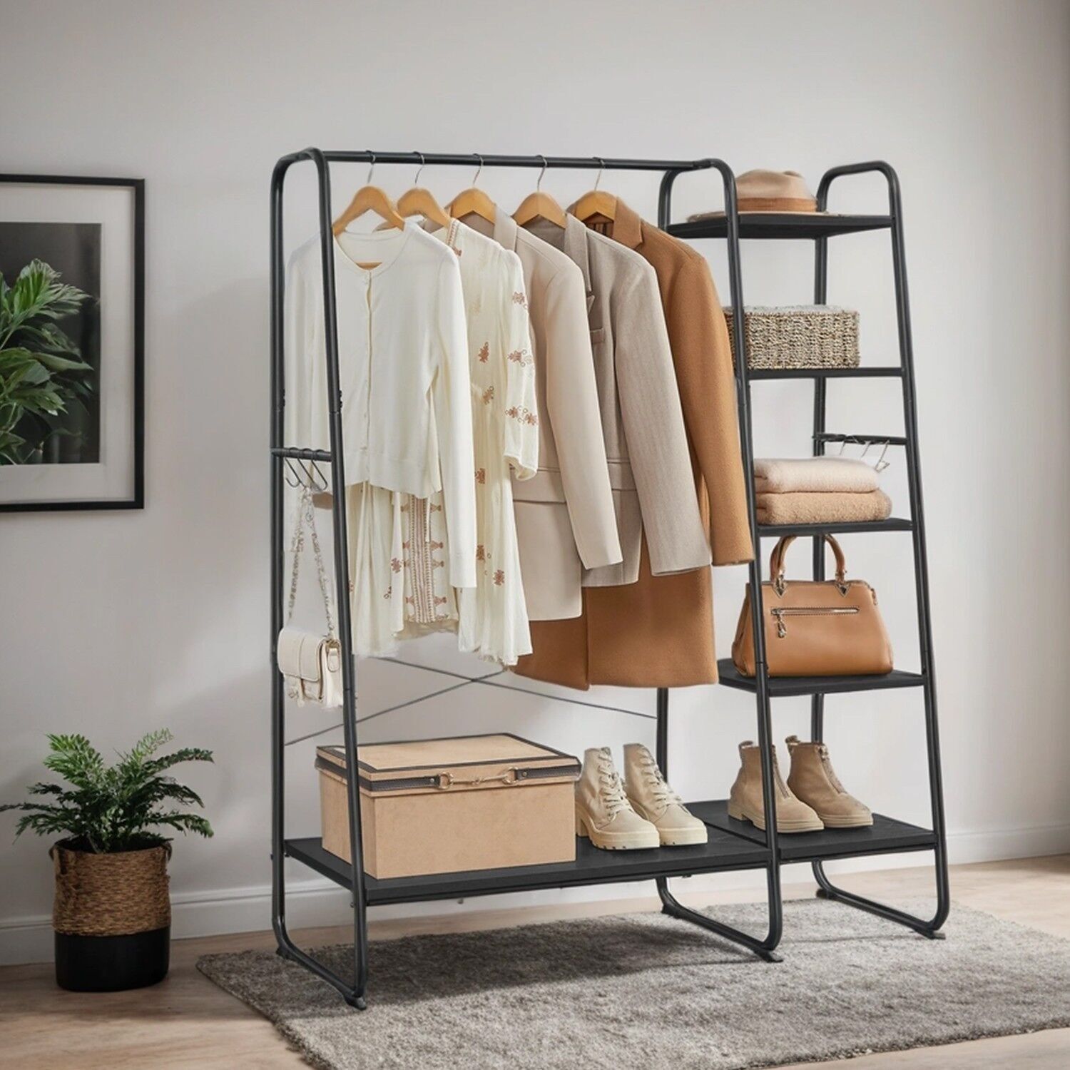 Mensola in rame con 6 ganci in nero opaco - 45 x 120 x 160 cm 1