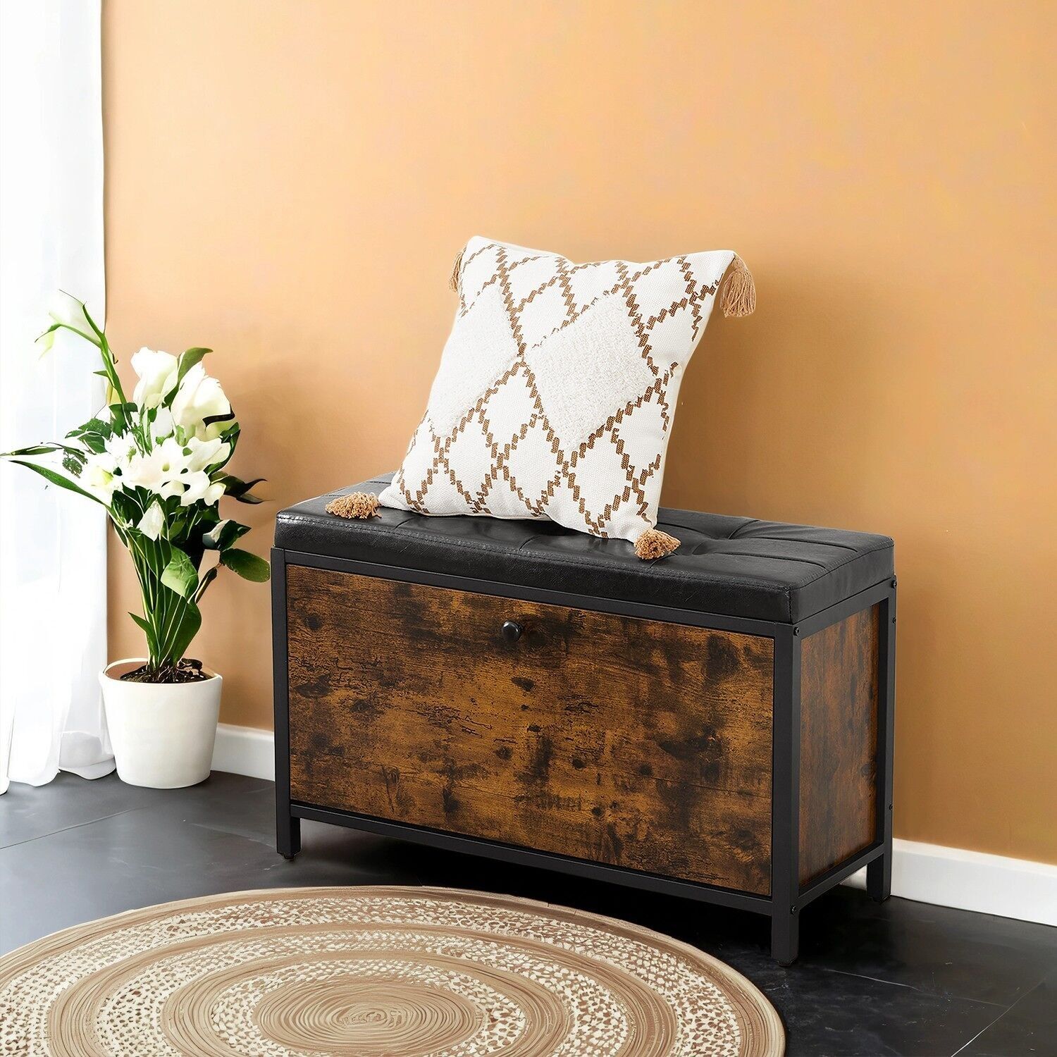 Panca portascarpe vintage marrone-nero - 80 x 30 x 51 cm 1