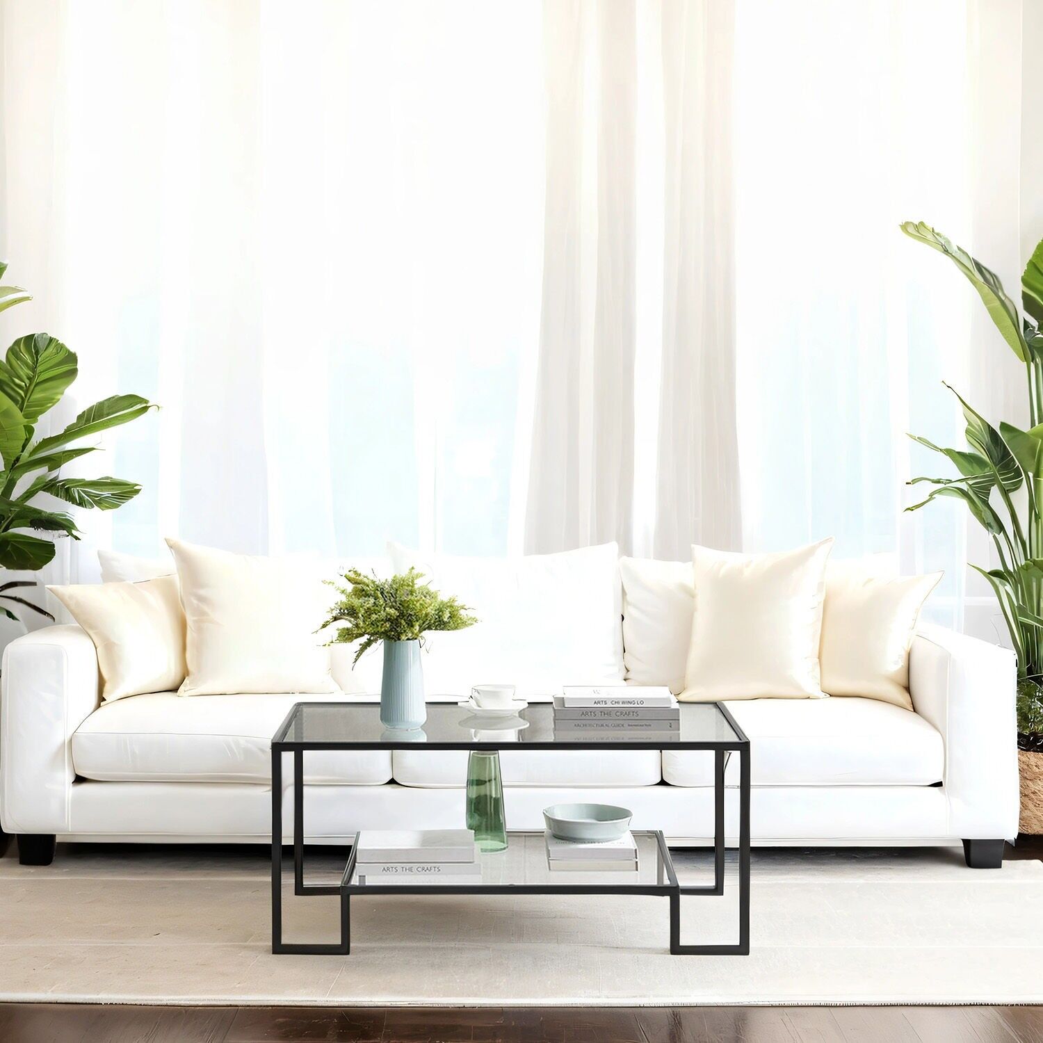 Tavolino da caffè in vetro con struttura in acciaio Basic Black - 55 x 100 x 45 cm 1 pz.