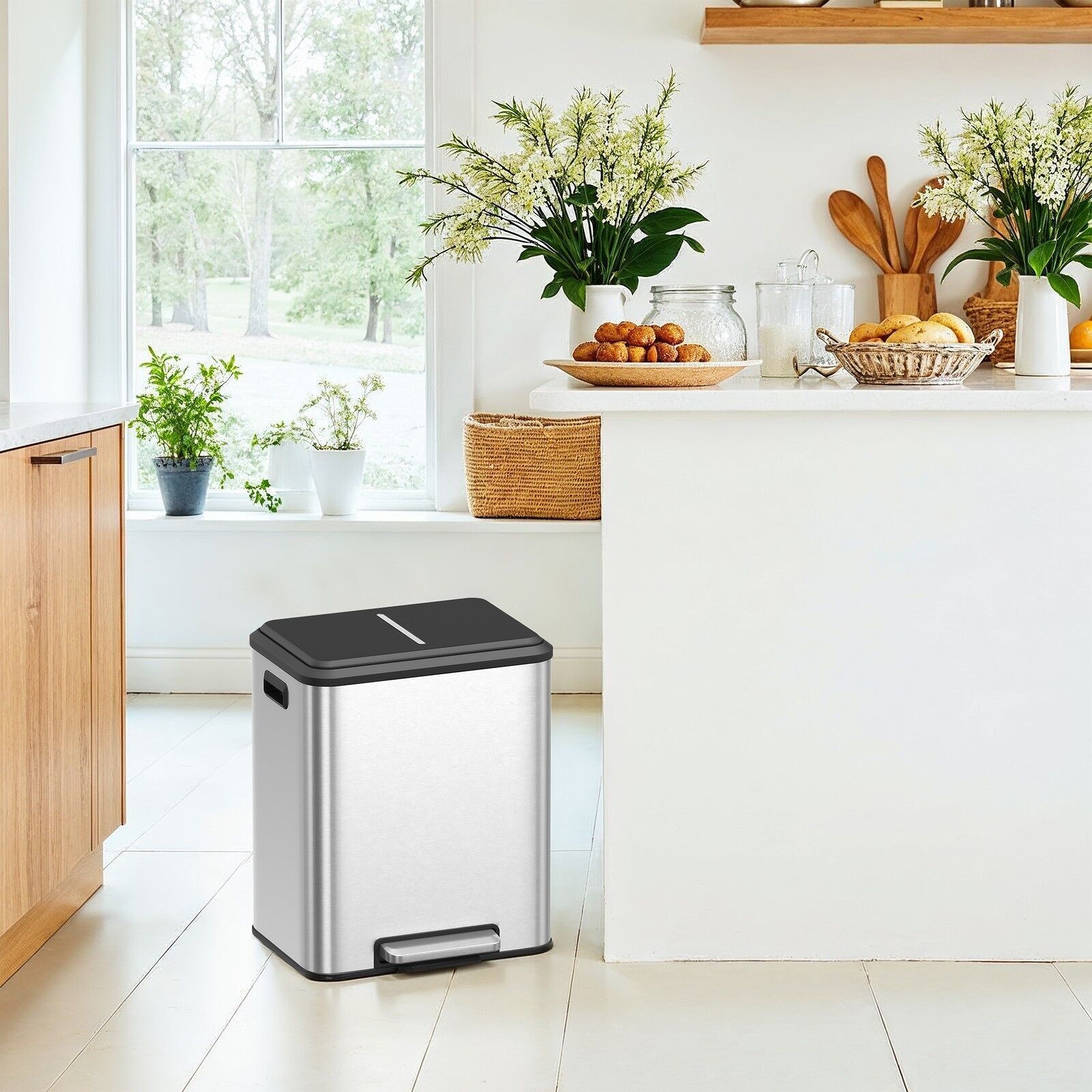 Pattumiera per rifiuti da cucina argento metallizzato - 41,7 x 33,2 x 49,4 cm 1