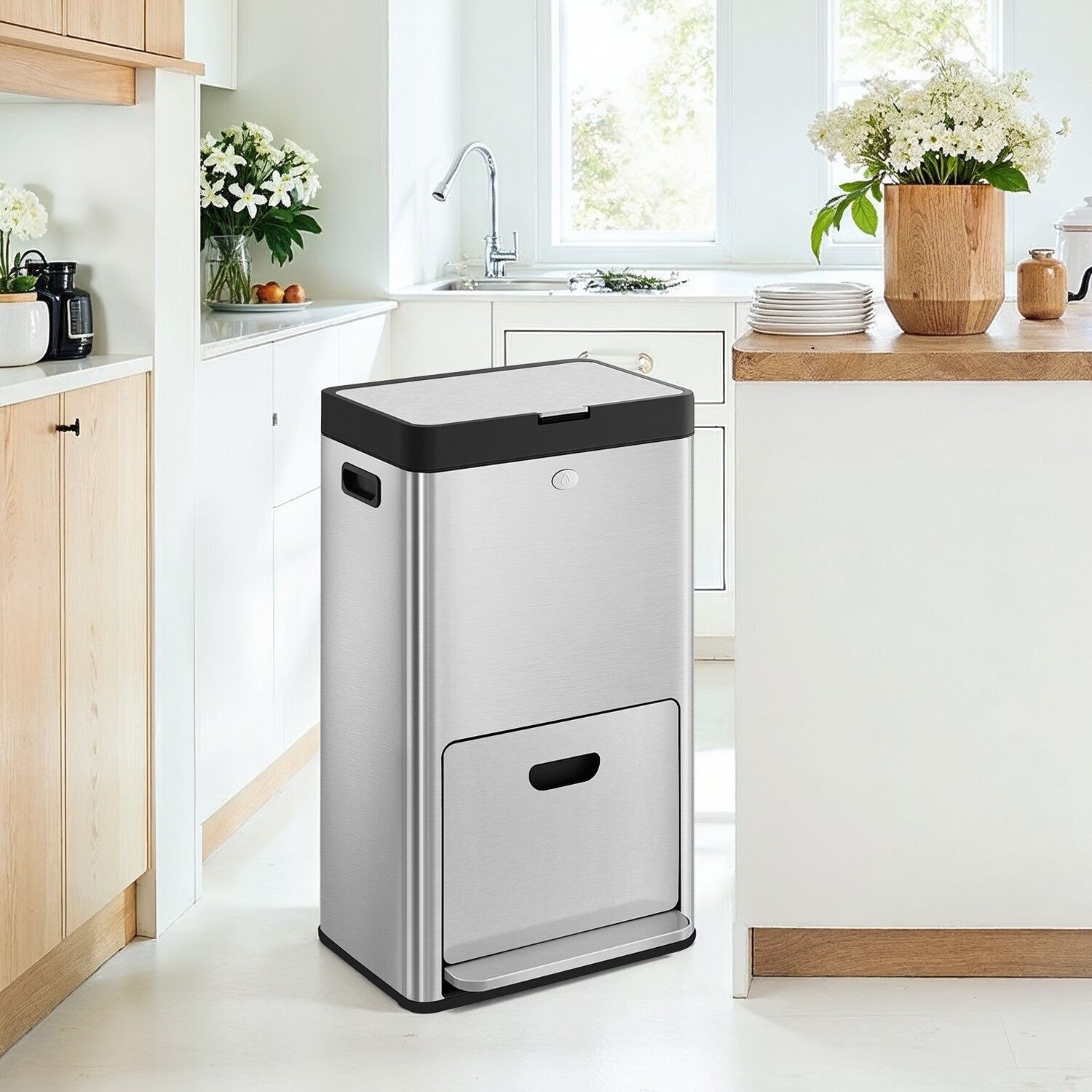 Pattumiera da cucina con pedale e 3 scomparti - 45,7 x 30 x 76 cm 1