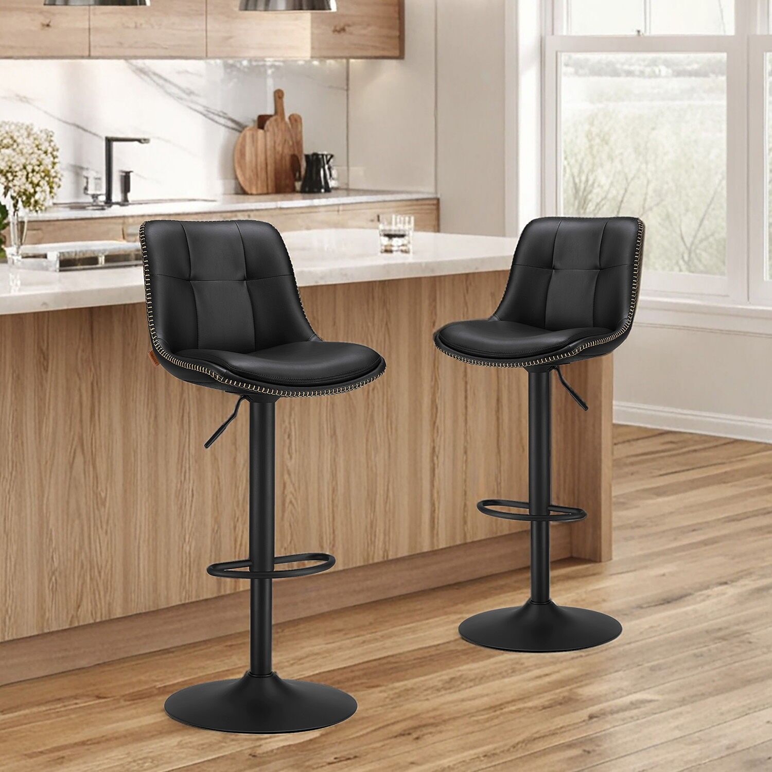 Set di 2 sgabelli da bar con schienale, tonalità nere - 84 cm 1 pz.