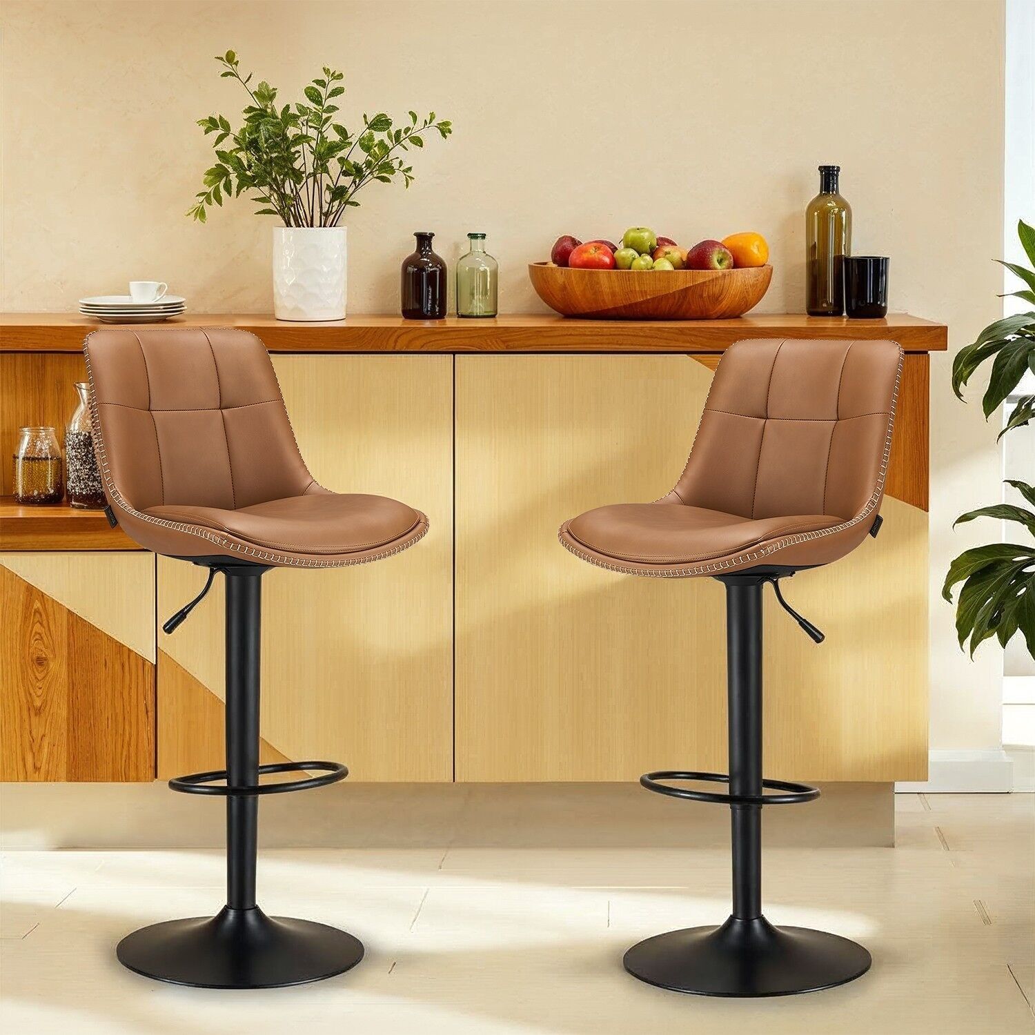 Set di 2 sgabelli da bar con schienale color caramello - 84 cm 1 pz.