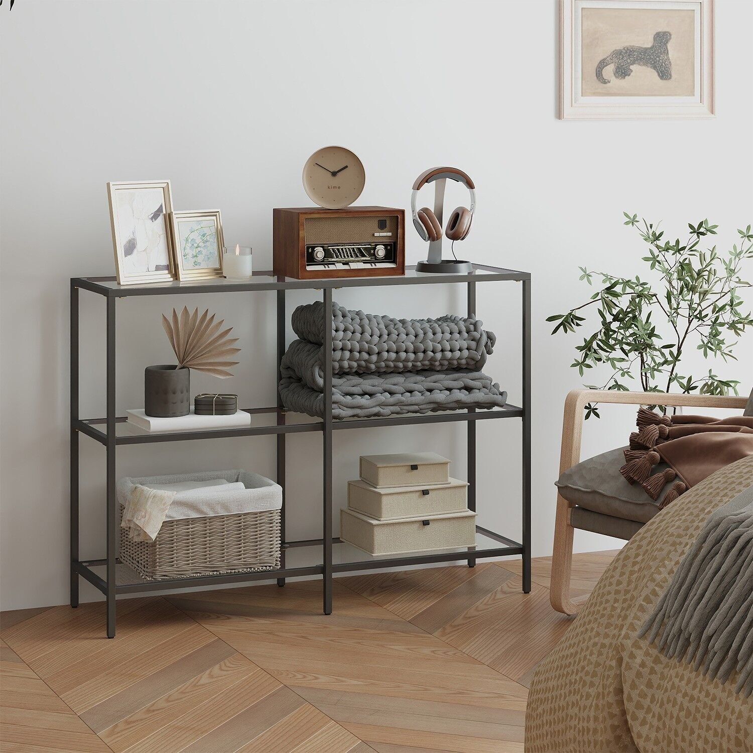 Tavolo consolle a 3 livelli nero - 100 x 30 x 73 cm 1