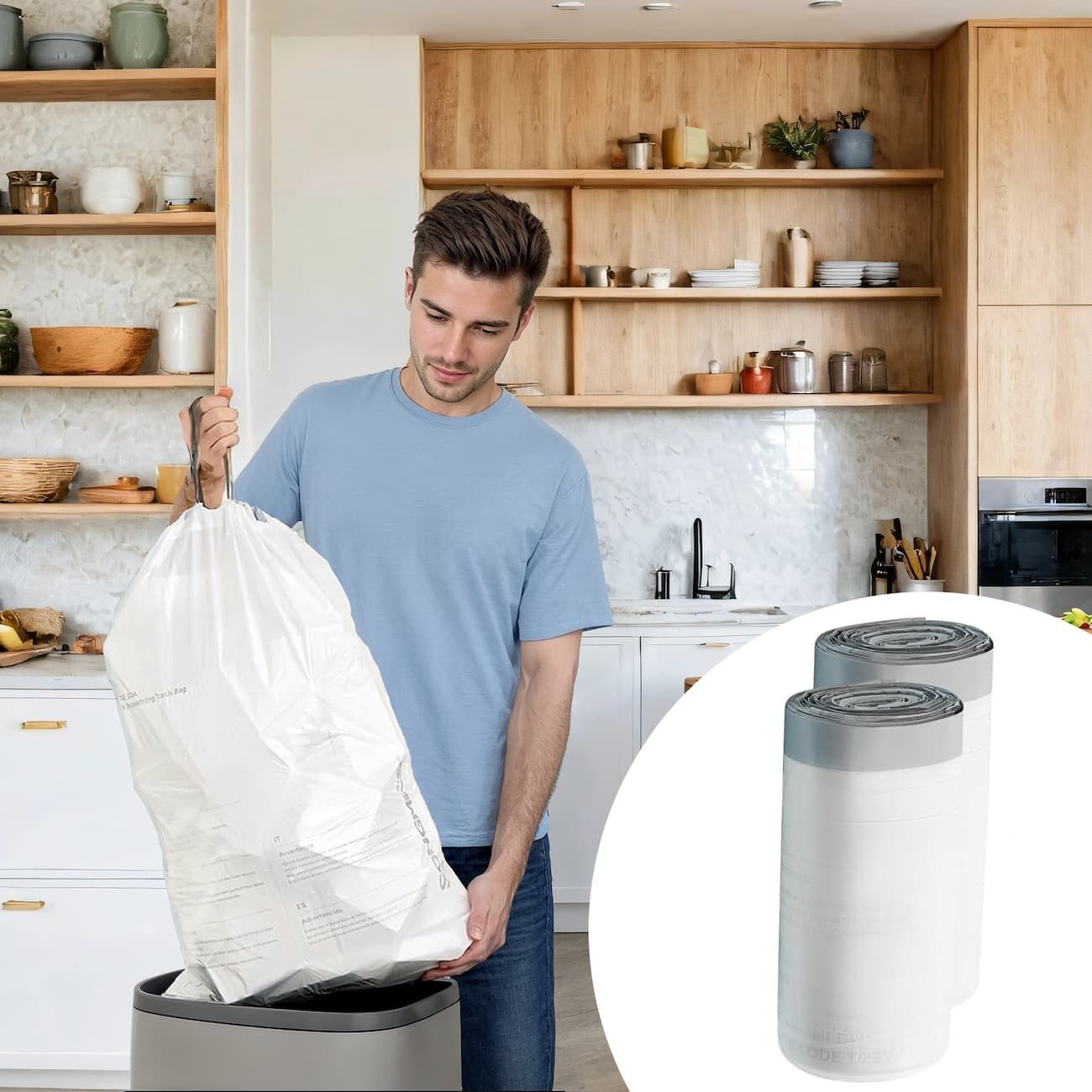 Sacchi per la spazzatura con coulisse, bianchi - 52 x 74 cm 2 pezzi.