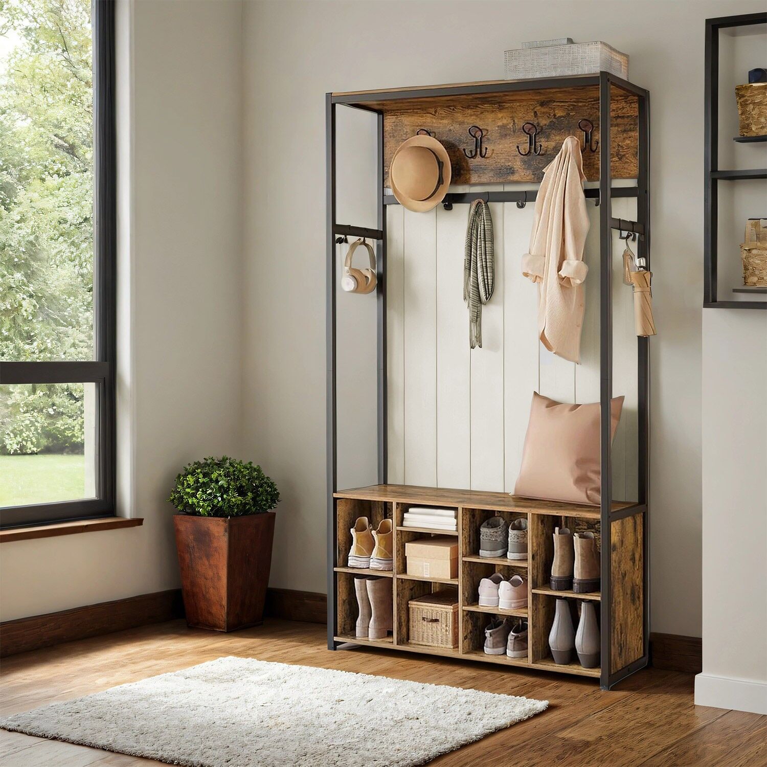 Mensole in rame con scarpiera nei toni vintage del marrone e del nero - 32 x 100 x 180 cm 1