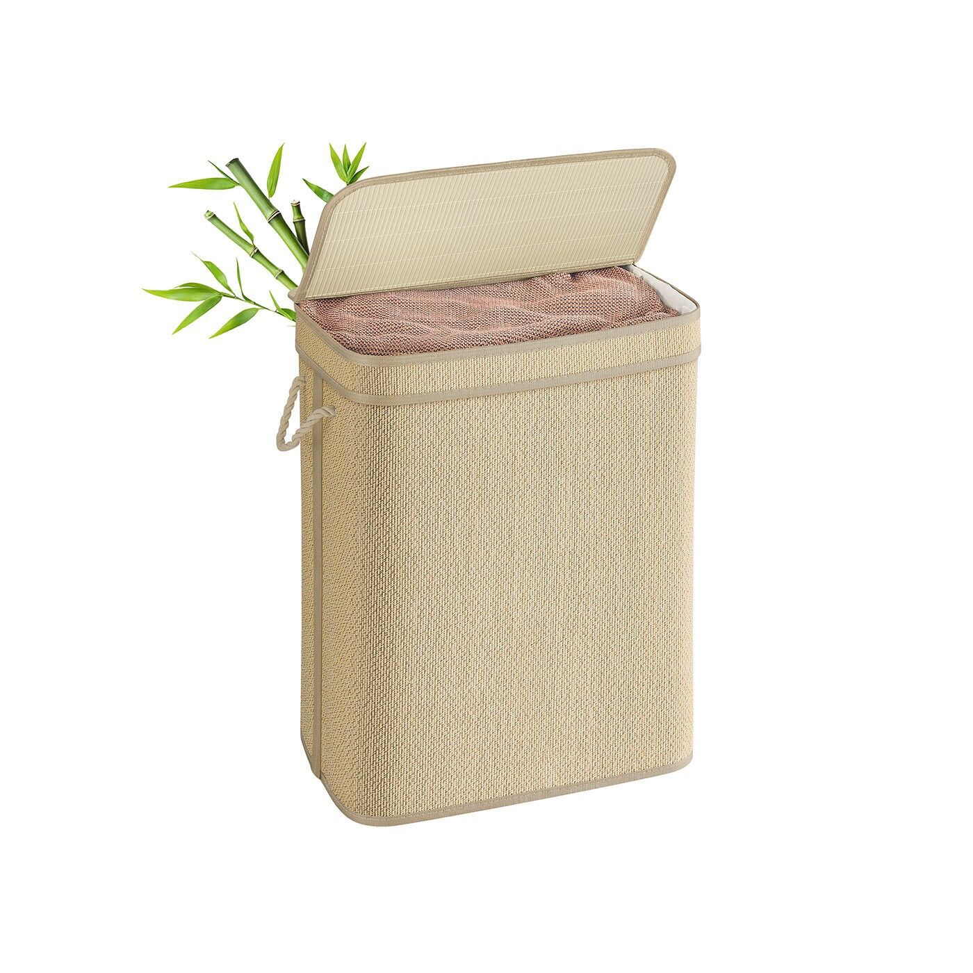 Cesto portabiancheria in bambù da 90 litri con coperchio in colore naturale - 49 x 33 x 61 cm