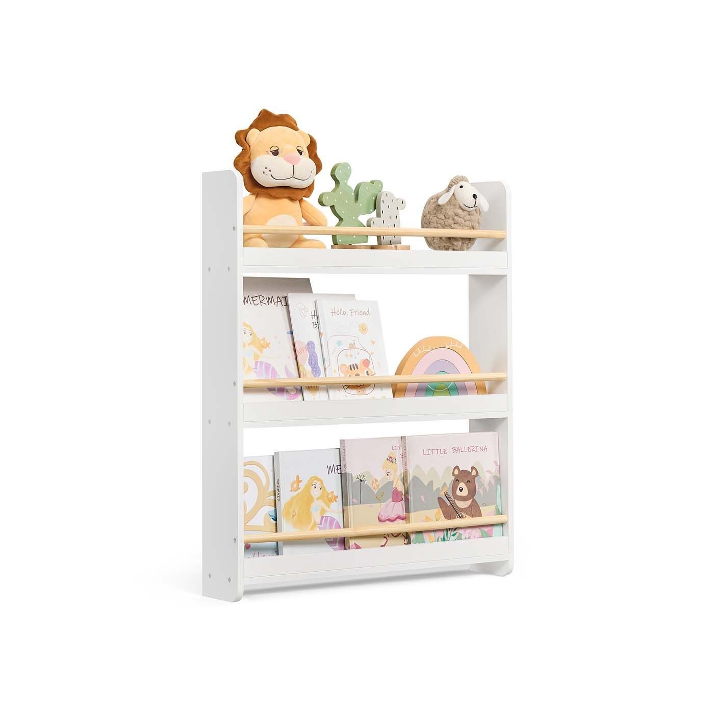 Libreria per cameretta bambini a 3 livelli, bianco-naturale - 12 x 60 x 75 cm