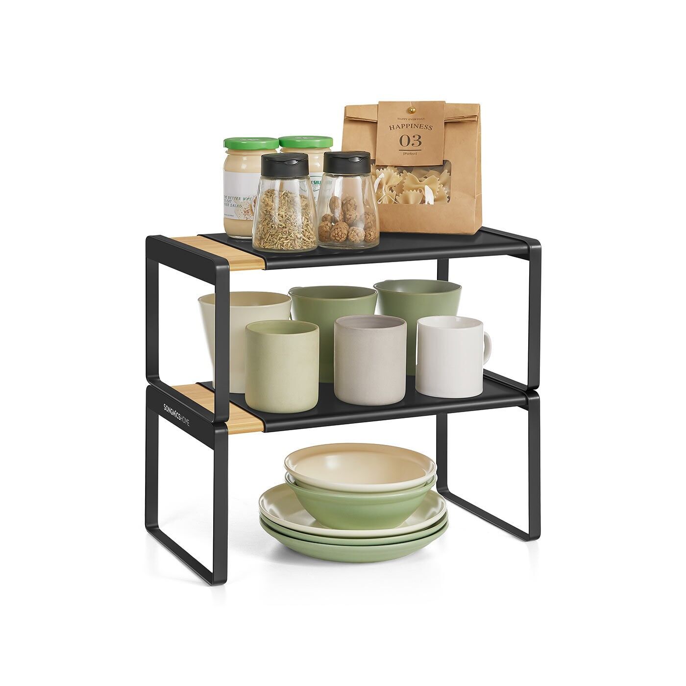 Set of 2 extendable spice racks in natural beige and ink black - 20 x 33 x 16 cm