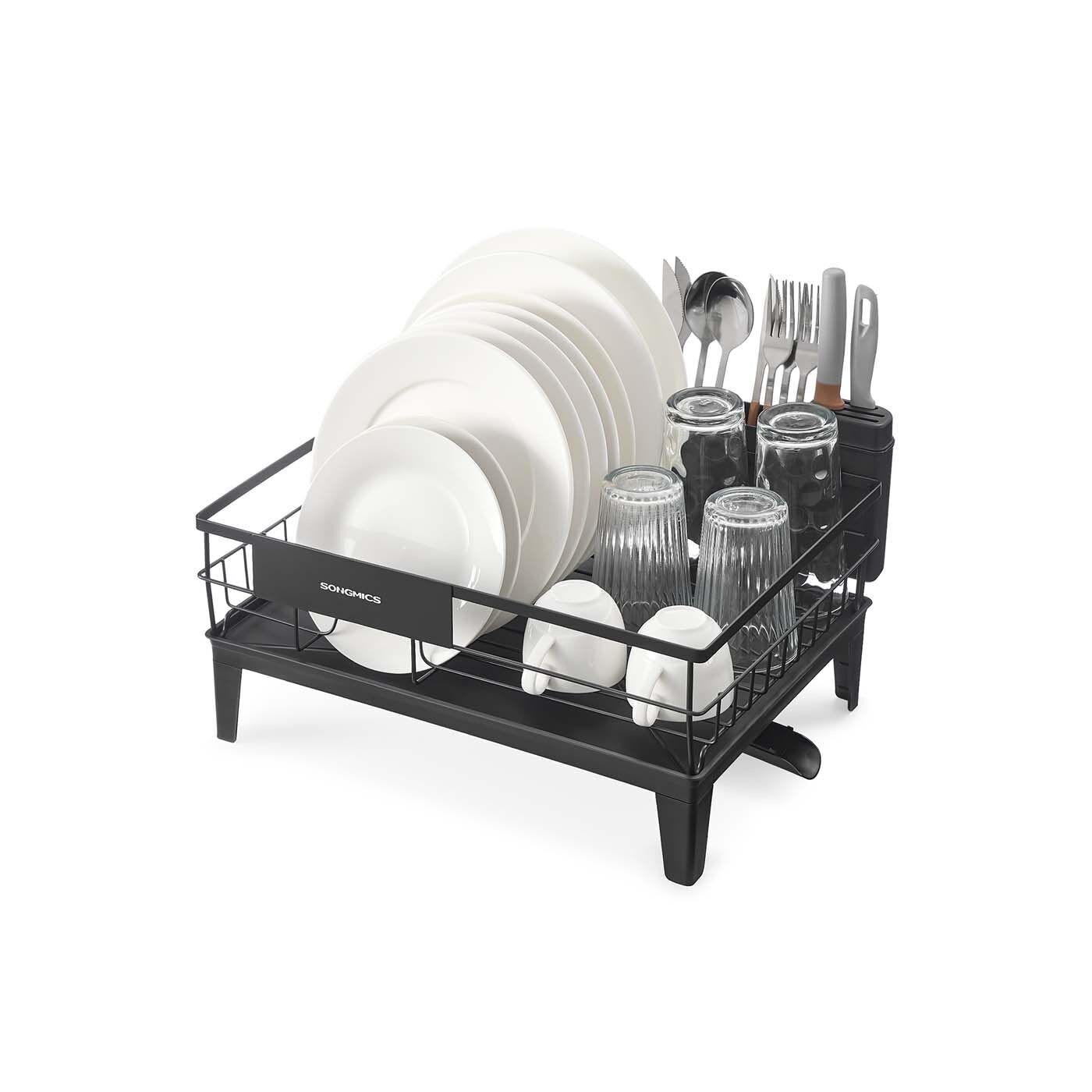 Scolapiatti per lavastoviglie con vaschetta raccogligocce e portaposate, tonalità nero – 31 x 42 x 18,5 cm