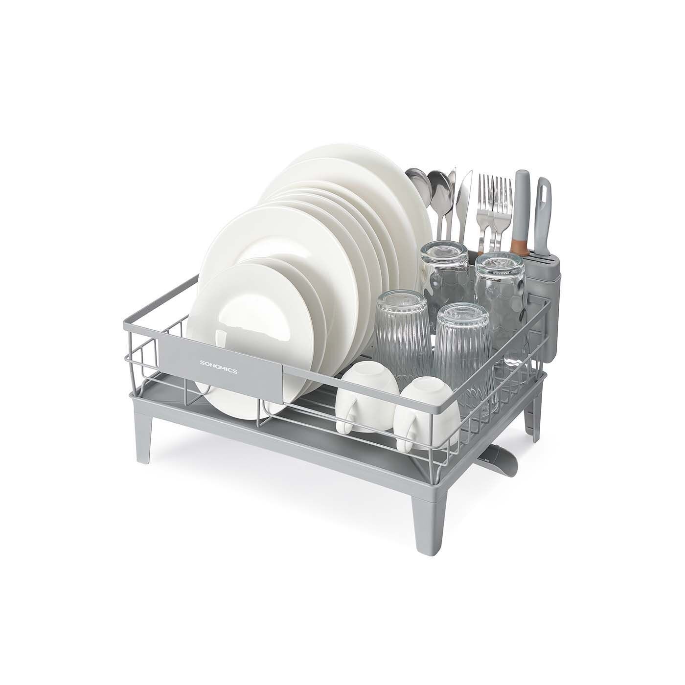 Scolapiatti per lavastoviglie con vaschetta raccogligocce e portaposate, grigio tortora - 31 x 42 x 18,5 cm