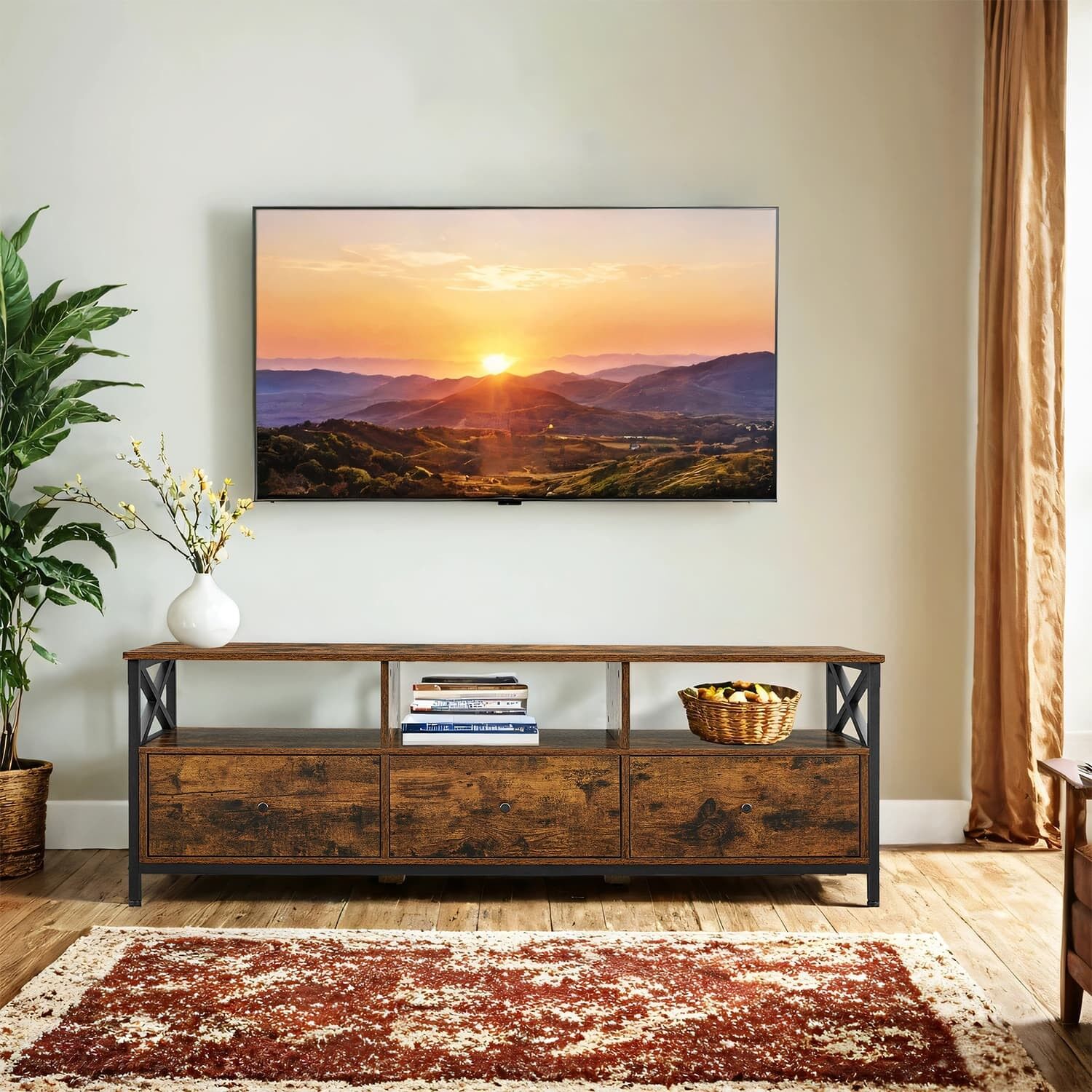 Mobile TV in stile industriale con 3 cassetti – 147 x 40 x 50 cm 1 pz.