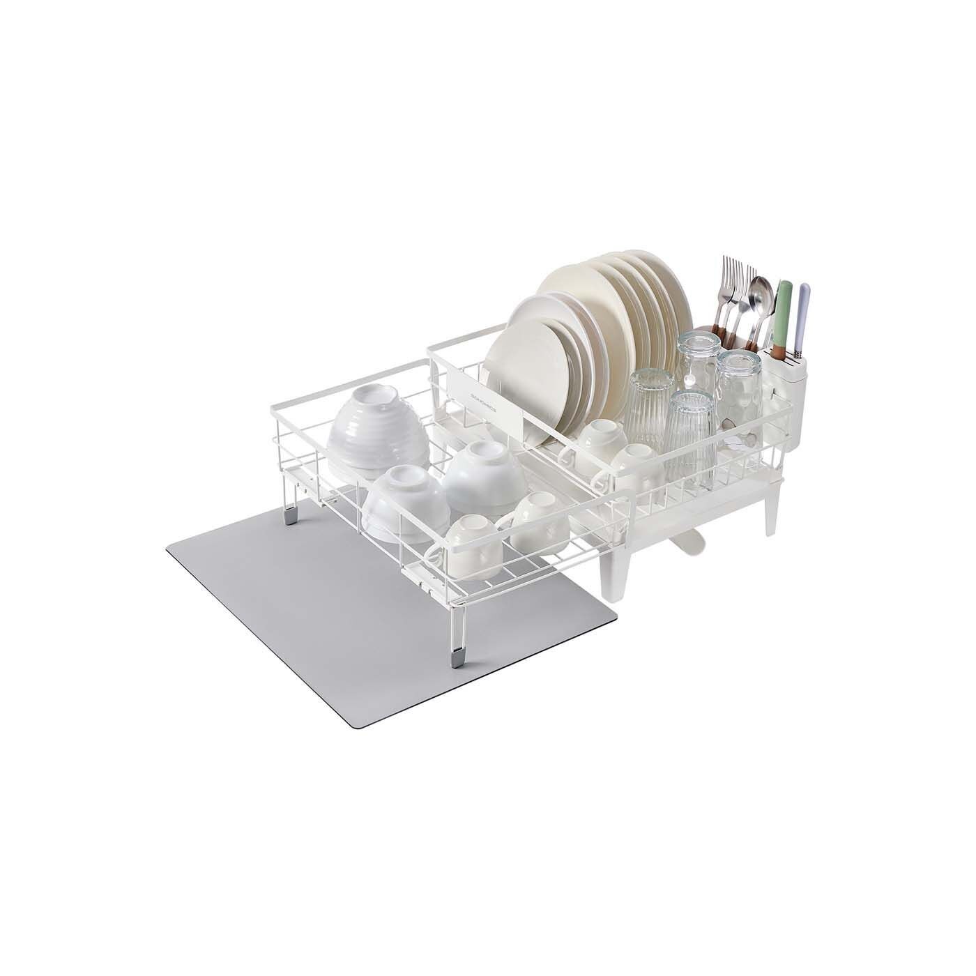 Piastre di aspirazione con tappetino in silicone e piletta di scarico bianco opaco-grigio tortora - 31 x 42 x 18,5 cm