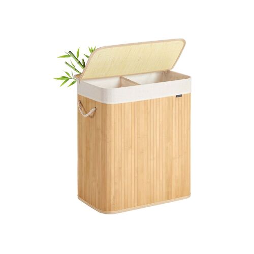 Wäschekorb aus Bambus mit 2 Fächern und Griffen in Naturfarben - 52 x 32 x 61 cm