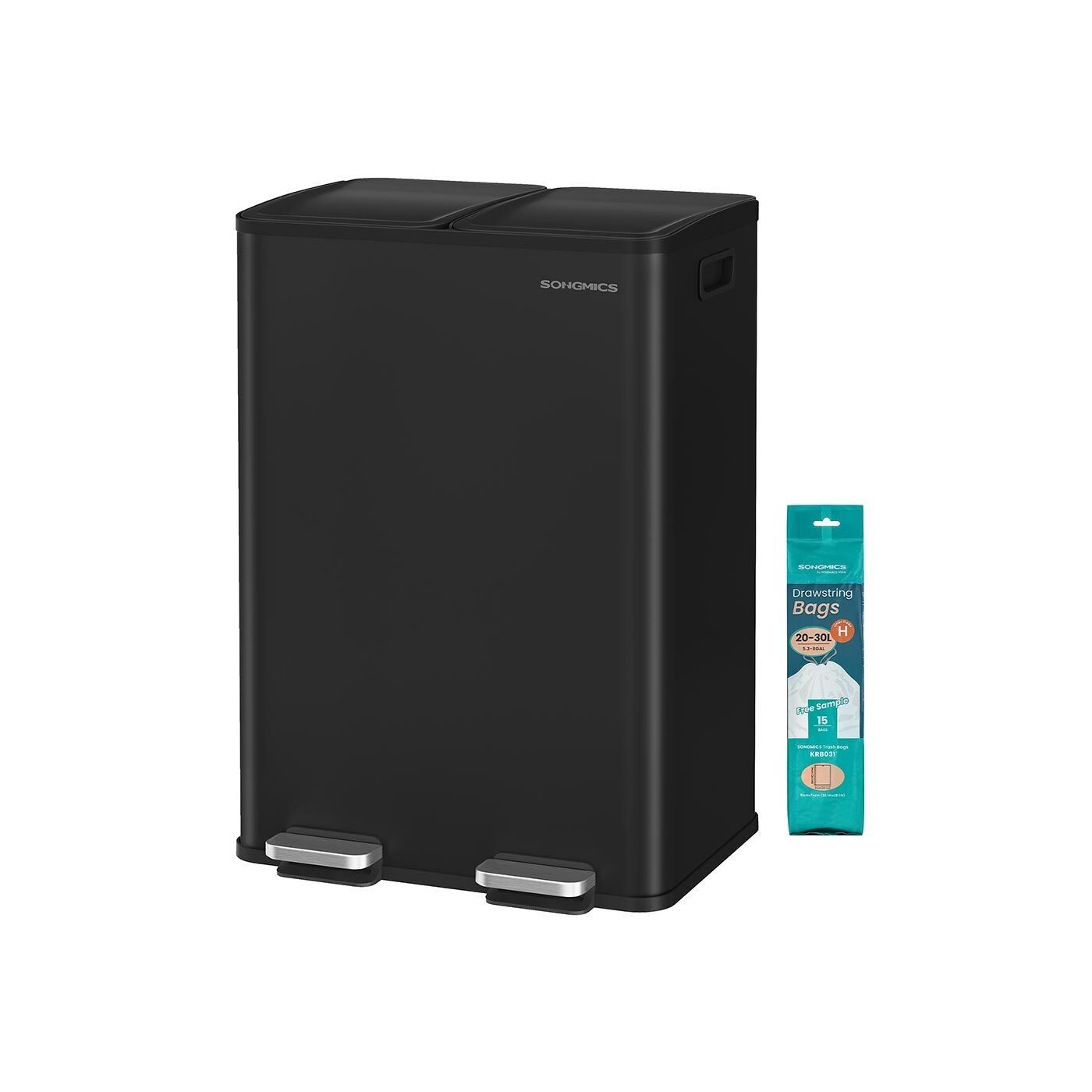 Pattumiera da cucina in acciaio a due scomparti con coperchio a chiusura ammortizzata - 47,6 x 37,7 x 66,9 cm