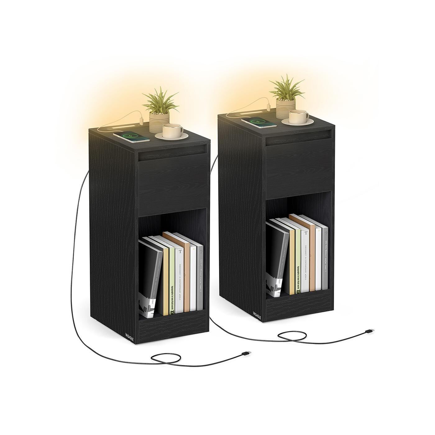 Notte con illuminazione LED, porta USB e pellicola - 30 x 25 x 59,5 cm 2