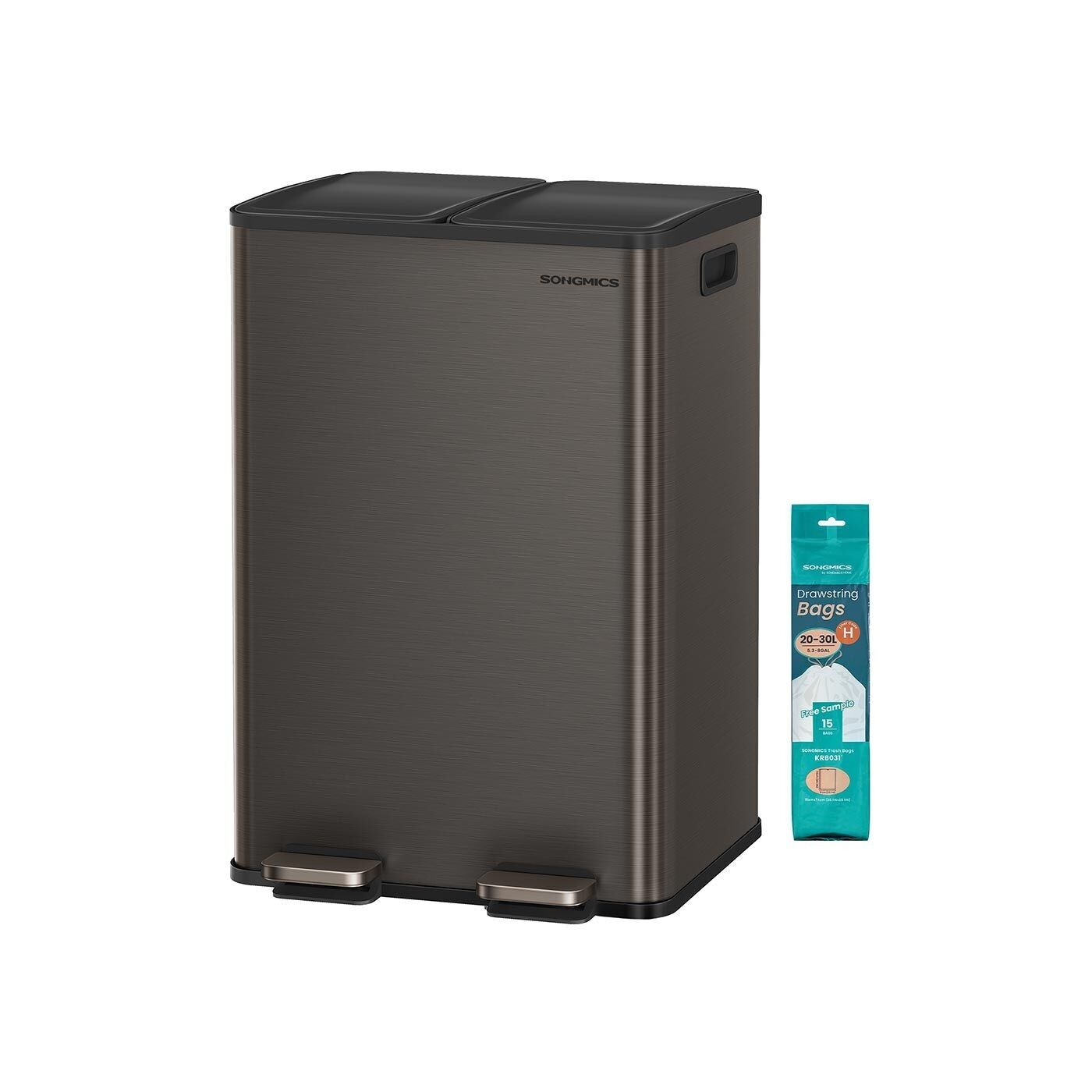 Pattumiera da cucina con due scomparti e coperchio a chiusura ammortizzata in acciaio - 47,6 x 37,7 x 66,9 cm 1