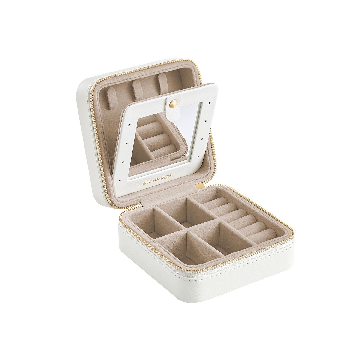 Portagioie portatile con coperchio in PU, idea regalo, bianco cielo - 11,4 x 11,4 x 5,5 cm