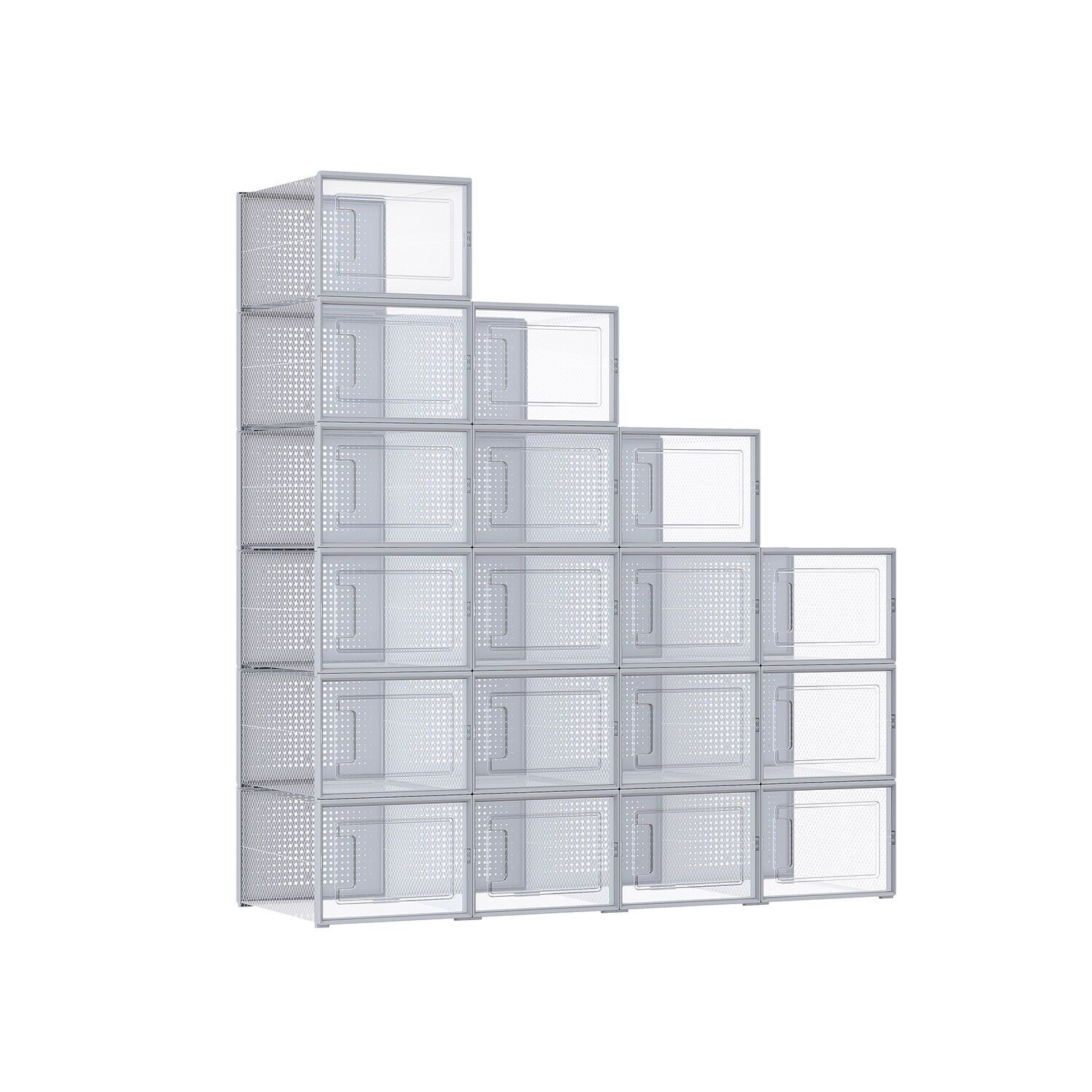 Set di 18 scatole per scarpe trasparenti-grigio - 35 x 25,2 x 19 cm