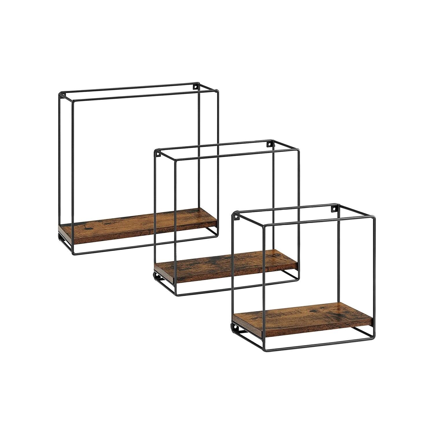 Set di 3 mensole da parete in stile industriale - 32 x 32 x 12 cm