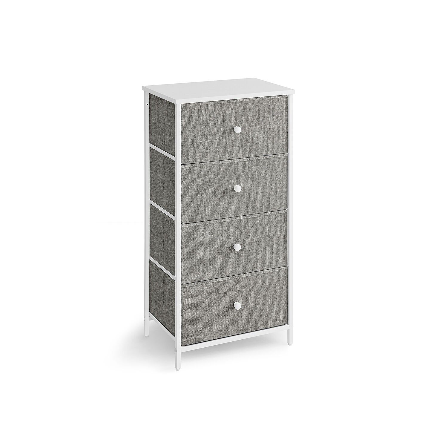 Cassettiera con 4 rivestimenti in tessuto e struttura in metallo grigio chiaro e bianco - 30 x 45 x 91,7 cm