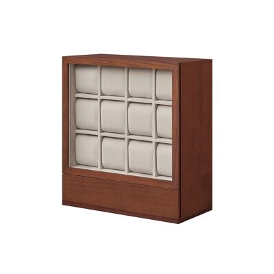 Coffret à montres 12 compartiments avec fenêtre idée cadeau marron café - 15 x 29,5 x 32,5 cm